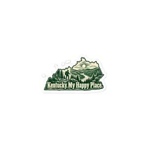 Kentucky Vinyl Sticker: Forest trail and hiking silhouette, Woodcut Kentucky Silhouette - 3″×3″ - Main