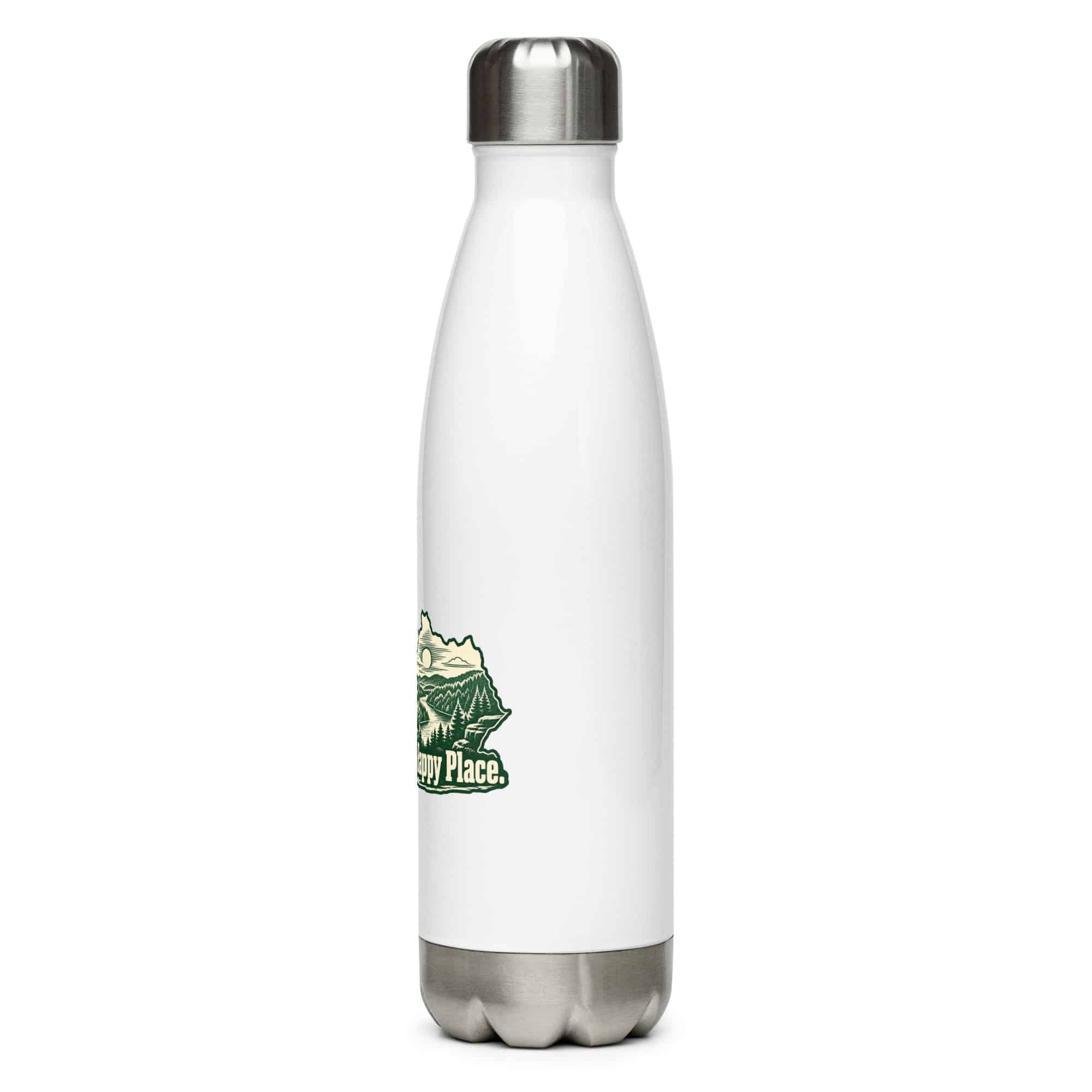 Kentucky Stainless Steel Water Bottle: Forest trail and hiking silhouette, Woodcut Kentucky Silhouette
