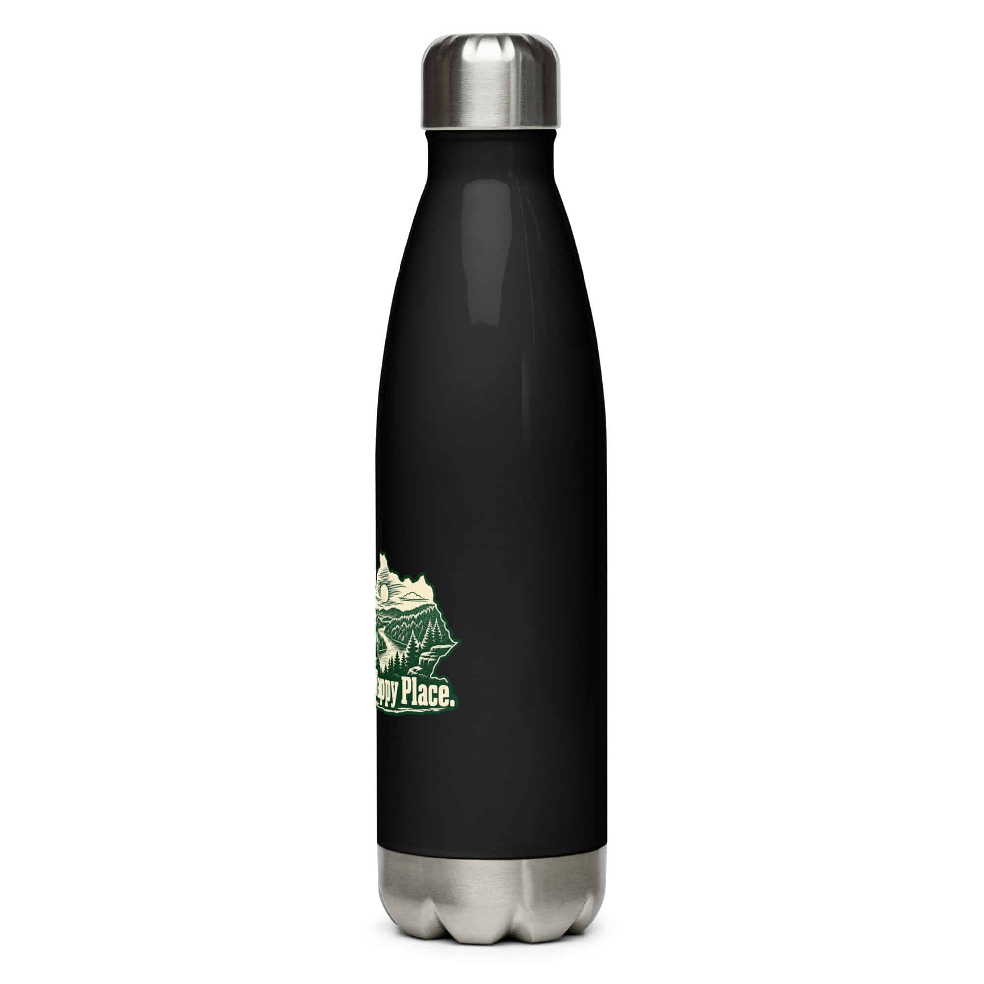 Kentucky Stainless Steel Water Bottle: Forest trail and hiking silhouette, Woodcut Kentucky Silhouette