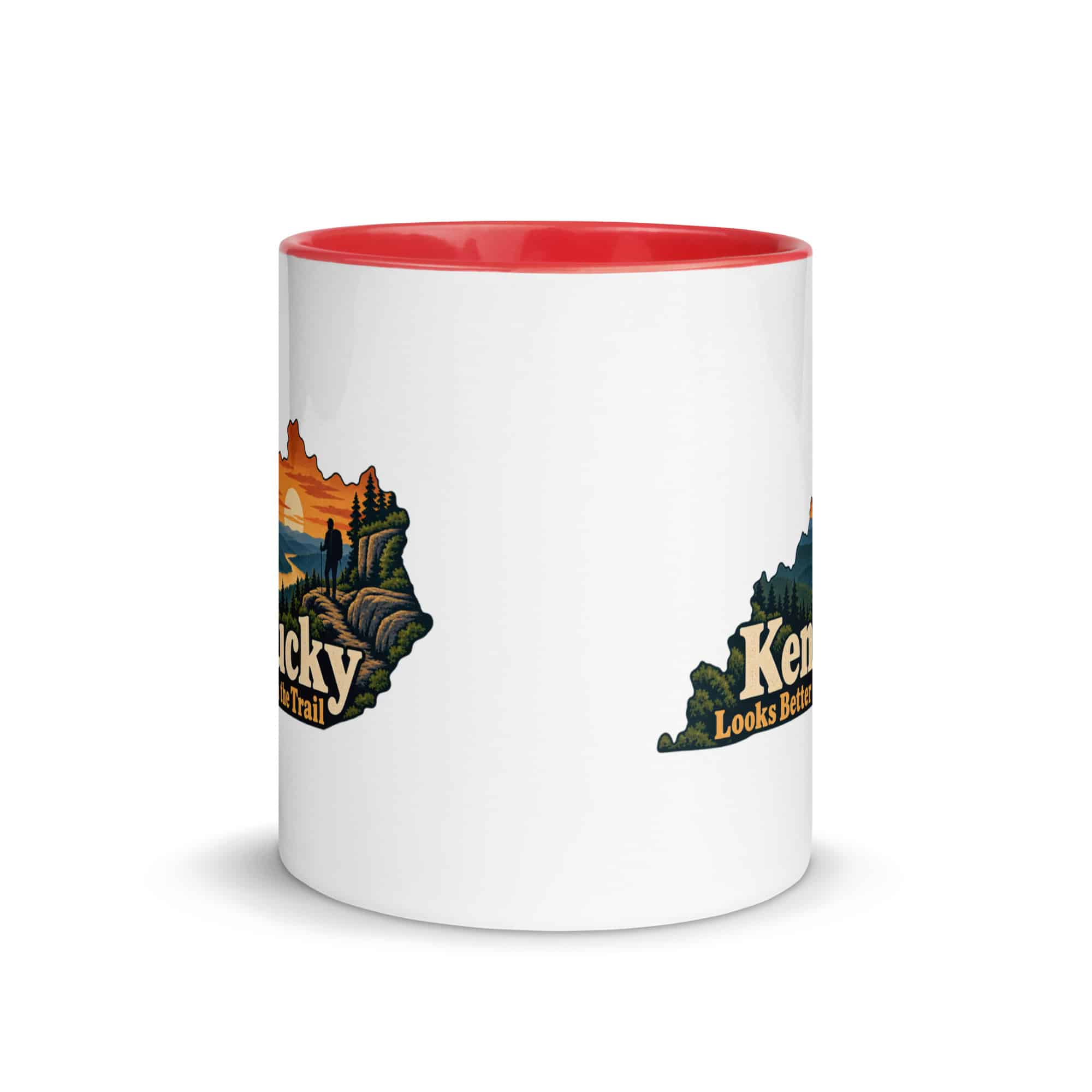 Kentucky Color Inside Coffee Mug: Forest trail and hiking silhouette, Colorful Kentucky Silhouette