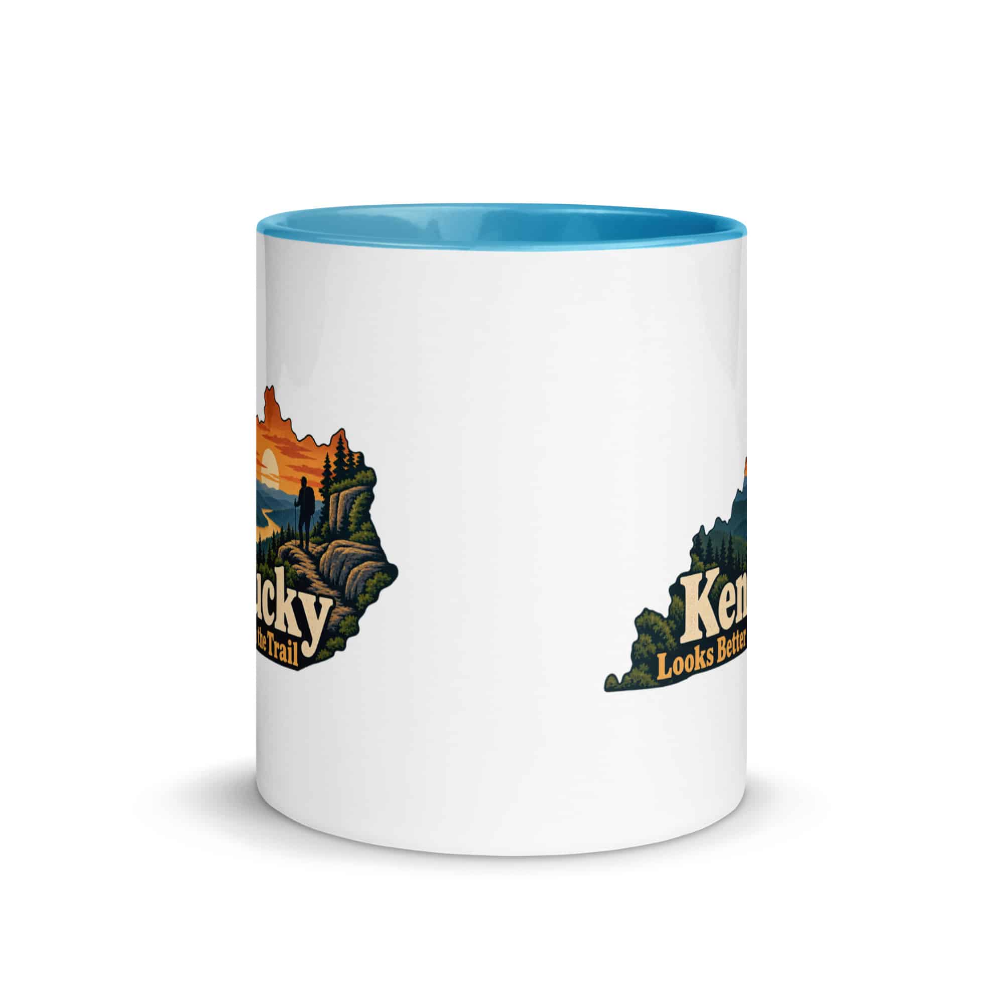 Kentucky Color Inside Coffee Mug: Forest trail and hiking silhouette, Colorful Kentucky Silhouette