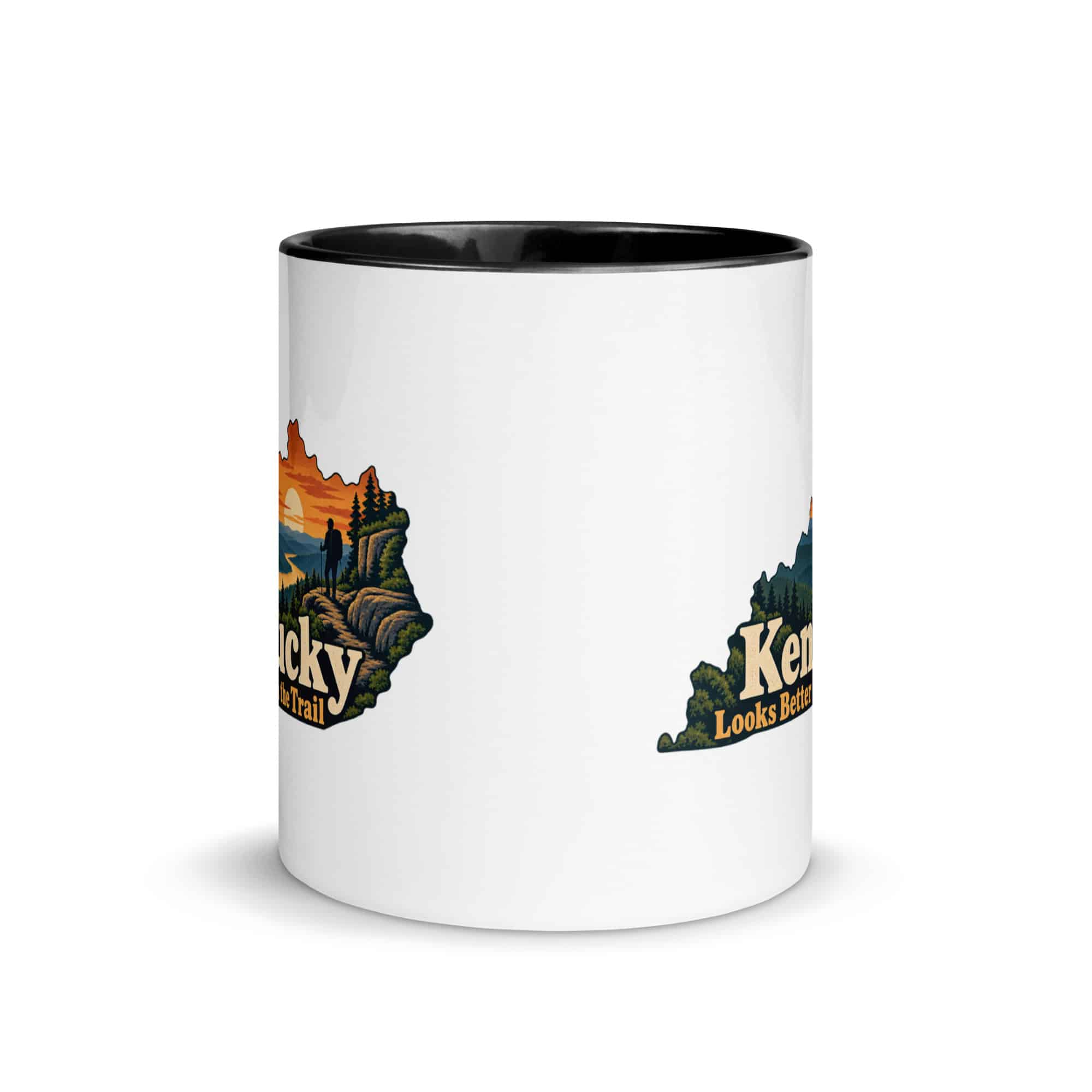 Kentucky Color Inside Coffee Mug: Forest trail and hiking silhouette, Colorful Kentucky Silhouette