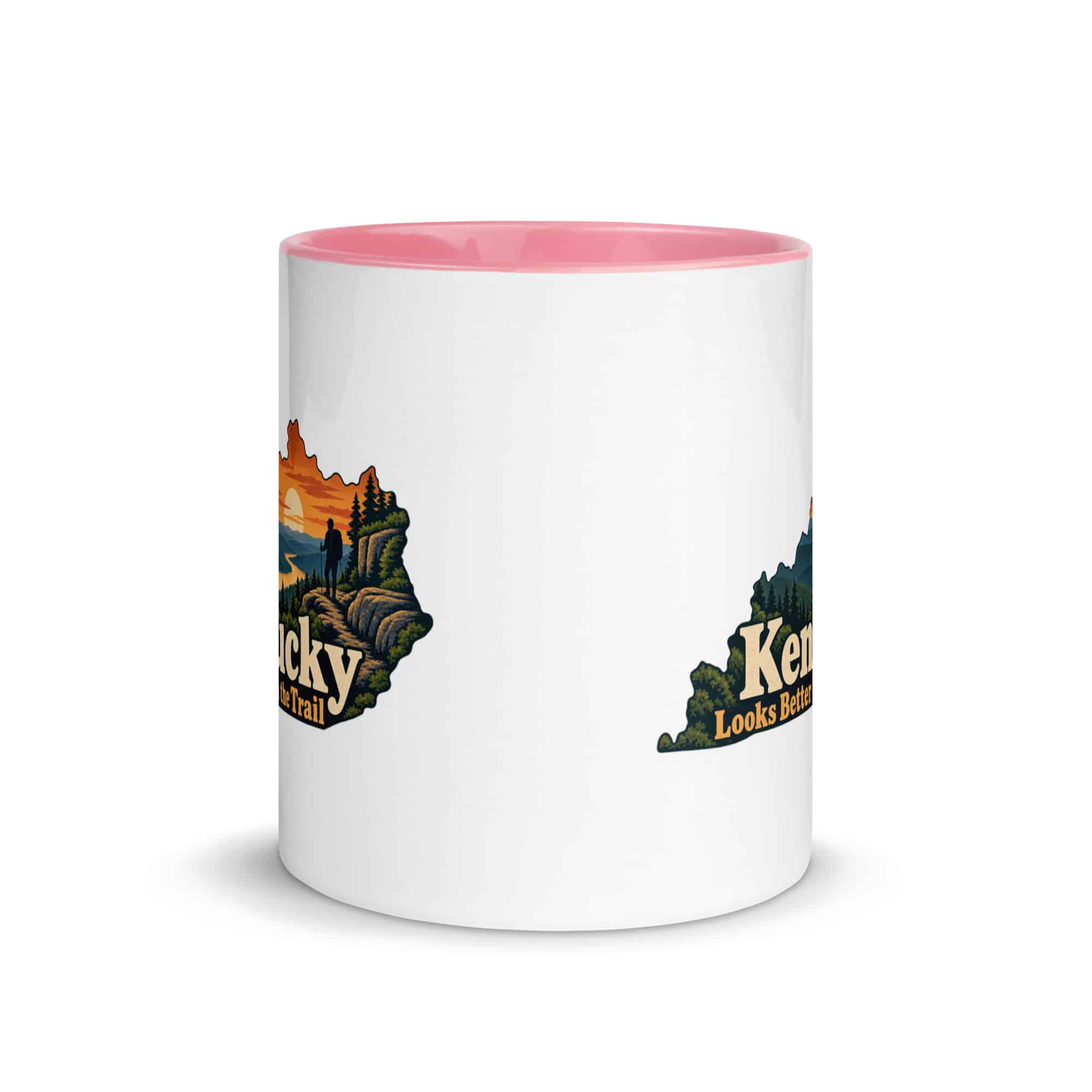 Kentucky Color Inside Coffee Mug: Forest trail and hiking silhouette, Colorful Kentucky Silhouette