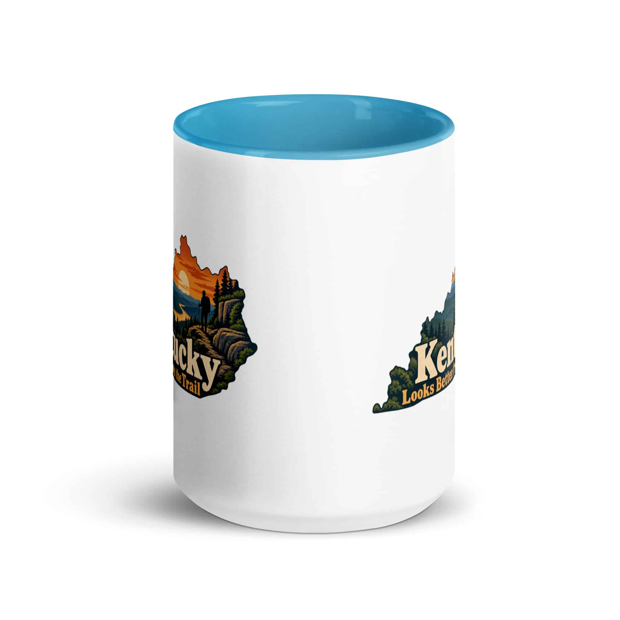 Kentucky Color Inside Coffee Mug: Forest trail and hiking silhouette, Colorful Kentucky Silhouette