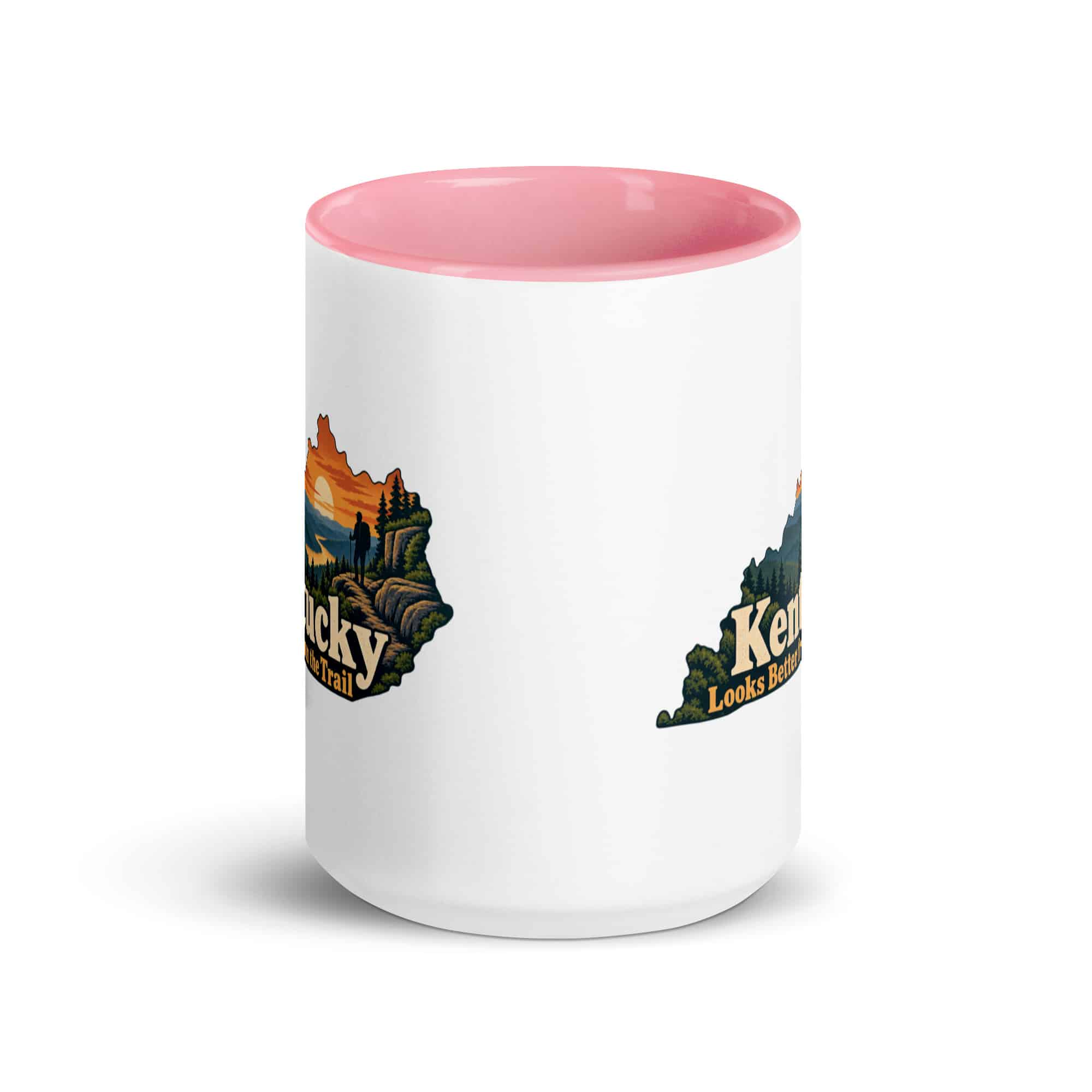Kentucky Color Inside Coffee Mug: Forest trail and hiking silhouette, Colorful Kentucky Silhouette