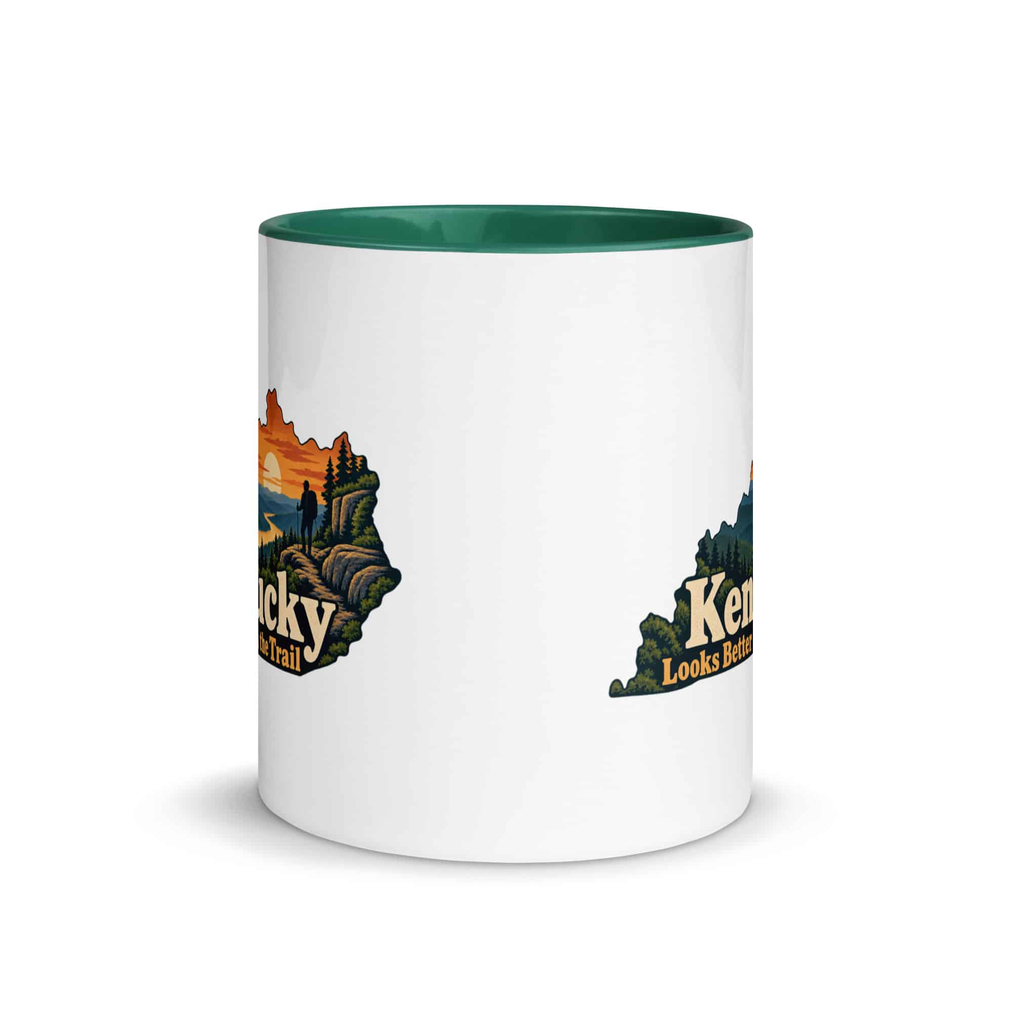 Kentucky Color Inside Coffee Mug: Forest trail and hiking silhouette, Colorful Kentucky Silhouette