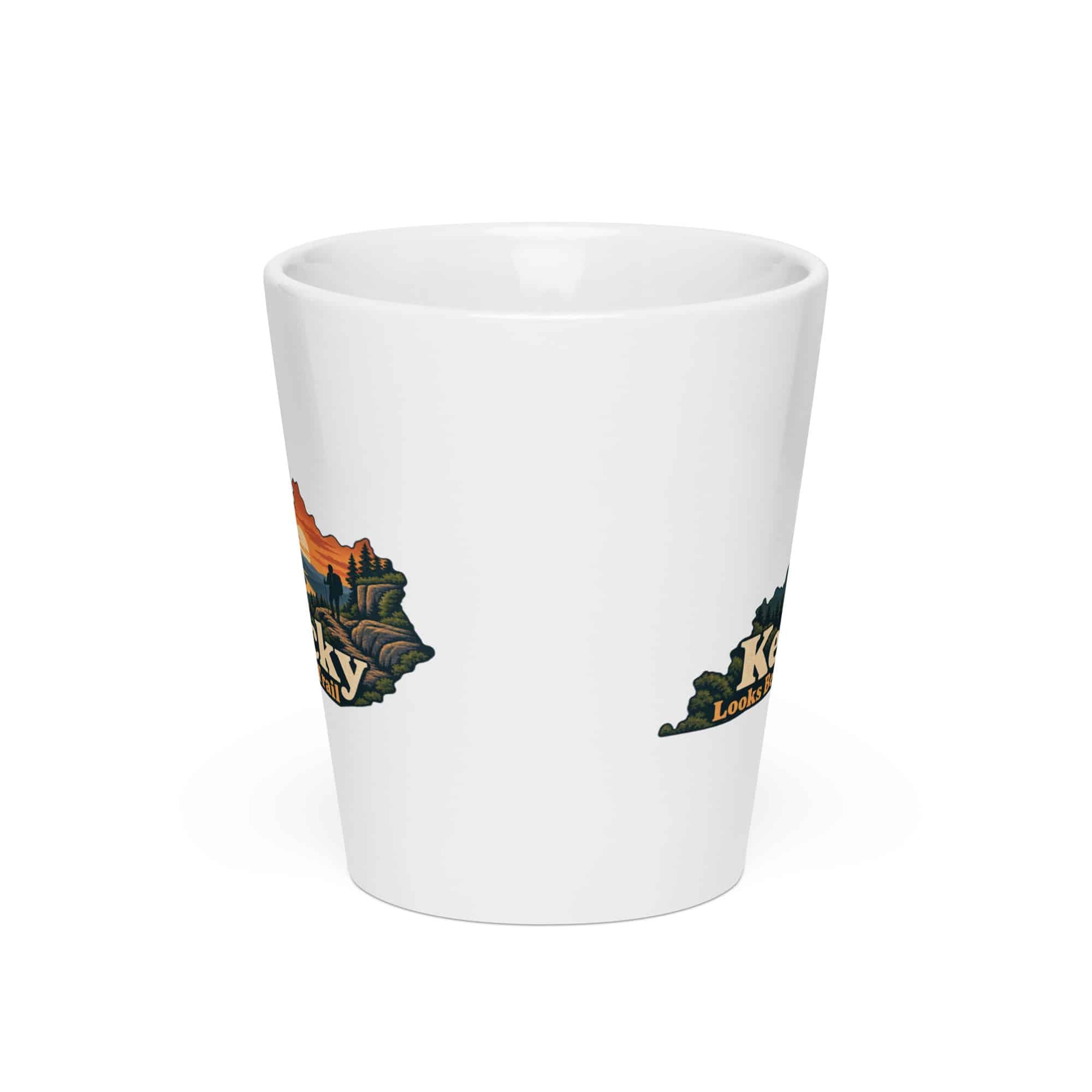 Kentucky Latte Mug: Forest trail and hiking silhouette, Colorful Kentucky Silhouette