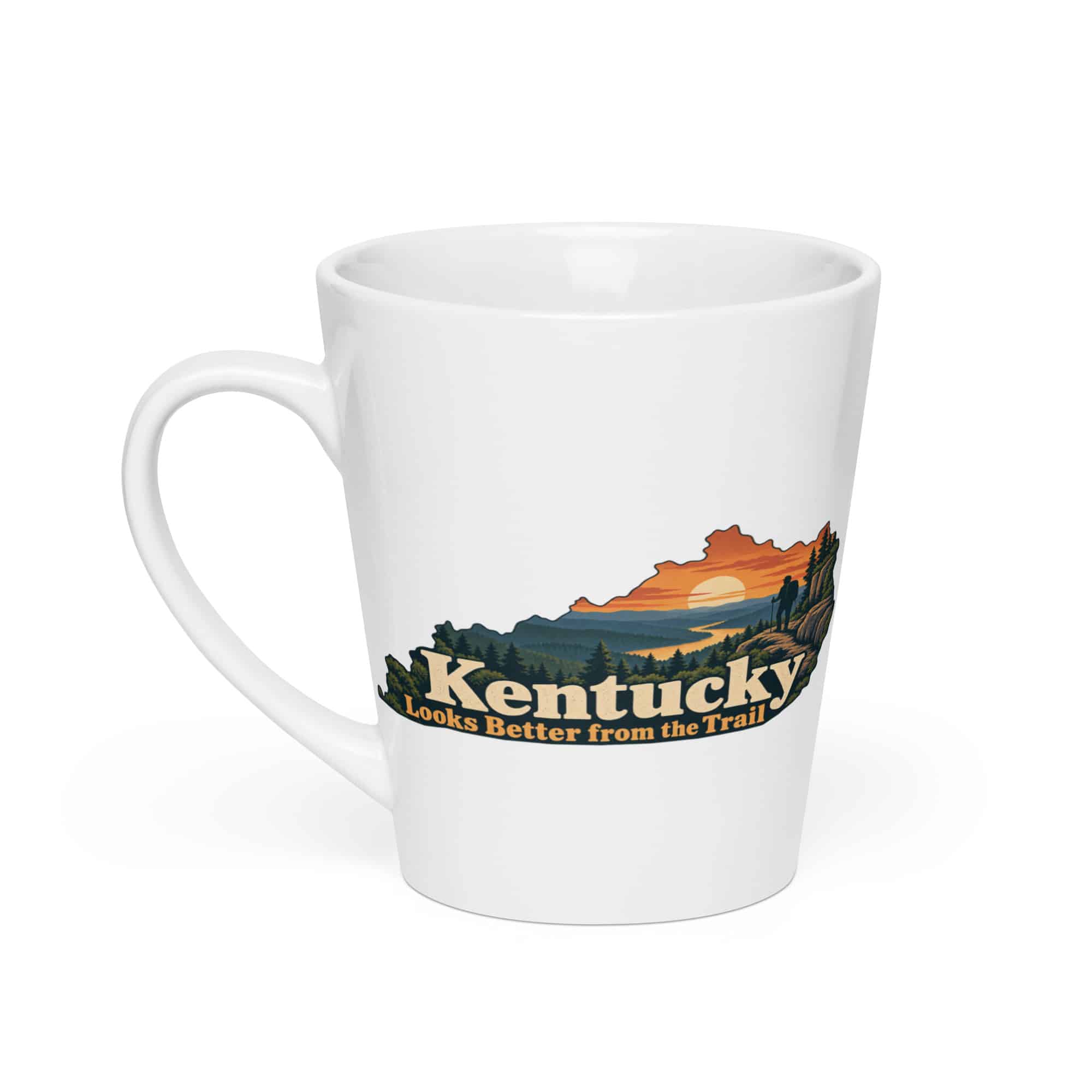Kentucky Latte Mug: Forest trail and hiking silhouette, Colorful Kentucky Silhouette