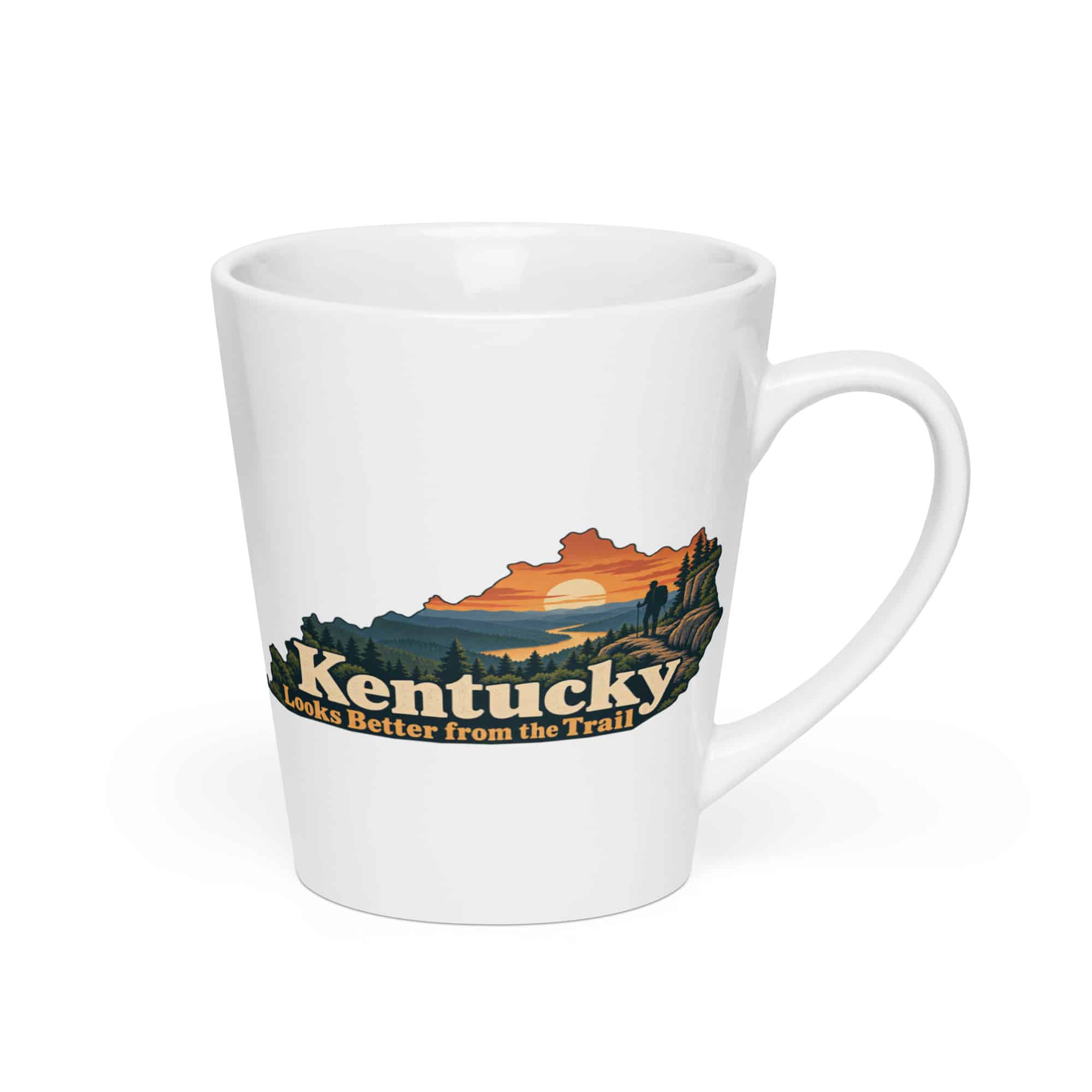 Kentucky Latte Mug: Forest trail and hiking silhouette, Colorful Kentucky Silhouette