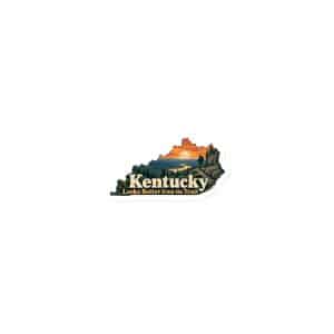 Kentucky Die-Cut Magnet: Forest trail and hiking silhouette, Colorful Kentucky Silhouette - 3″×3″ - Main