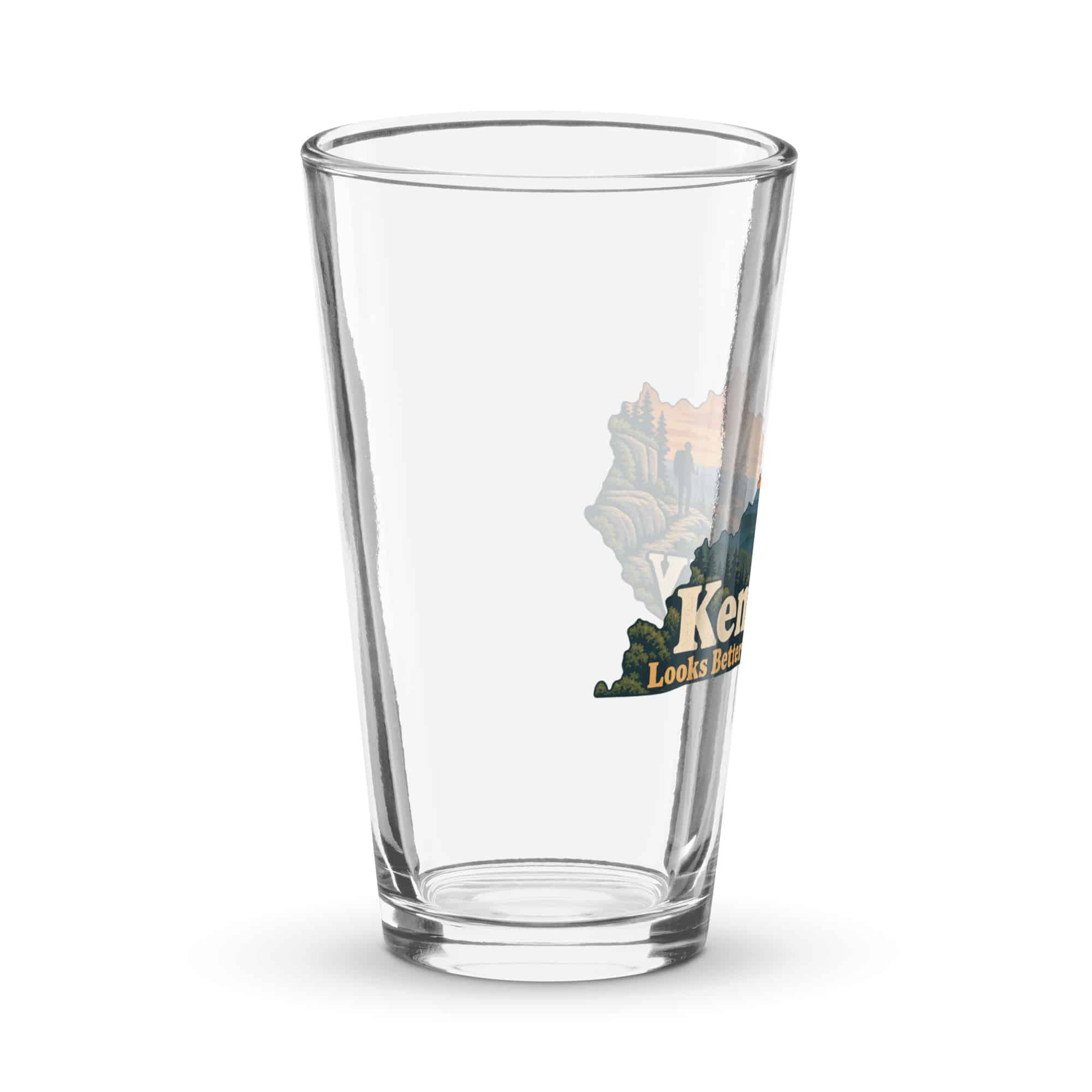 Kentucky Pint Glass: Forest trail and hiking silhouette, Colorful Kentucky Silhouette