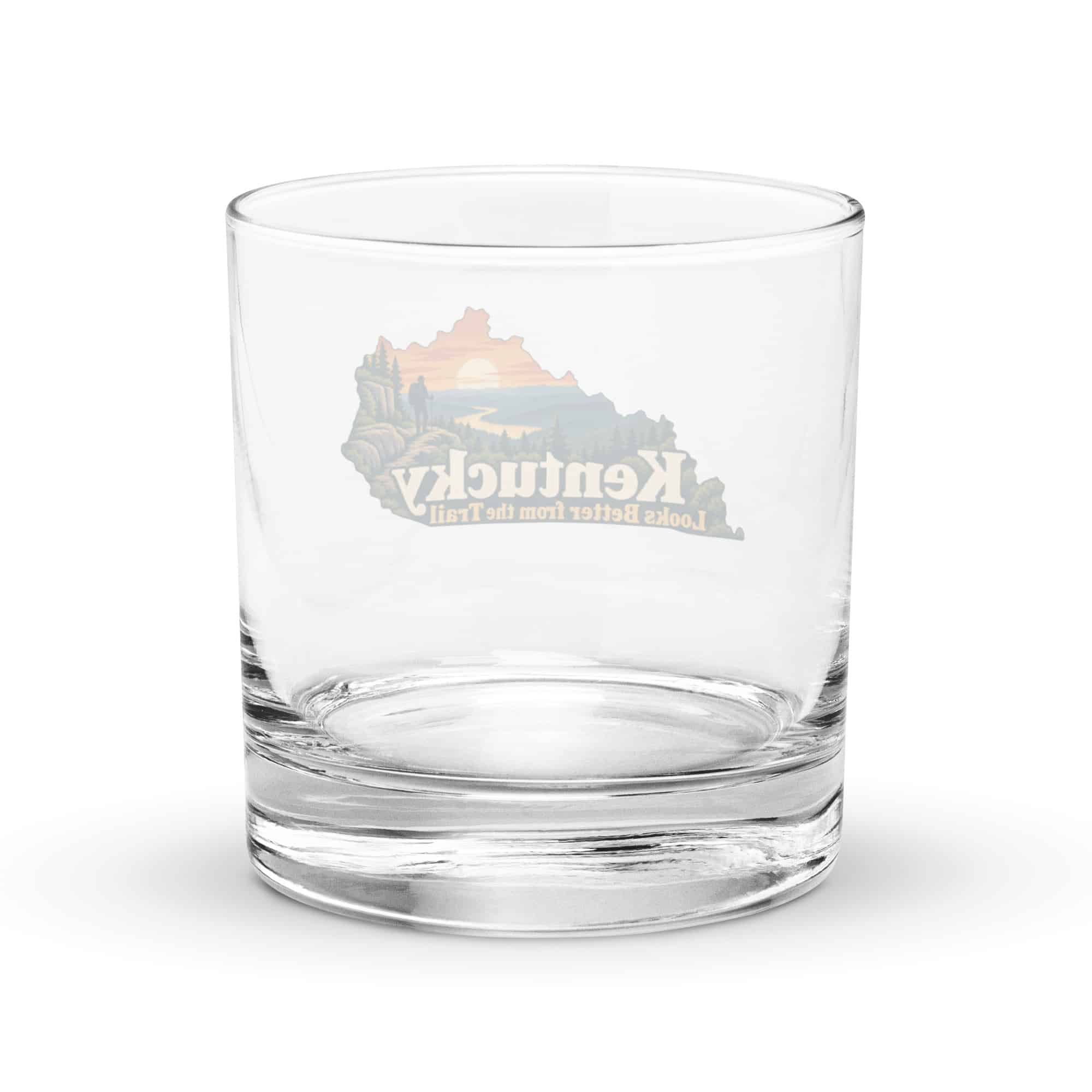 Kentucky Rocks Glass: Forest trail and hiking silhouette, Colorful Kentucky Silhouette