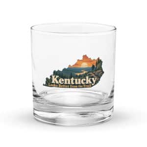 Kentucky Rocks Glass: Forest trail and hiking silhouette, Colorful Kentucky Silhouette - 10.5 oz - Main