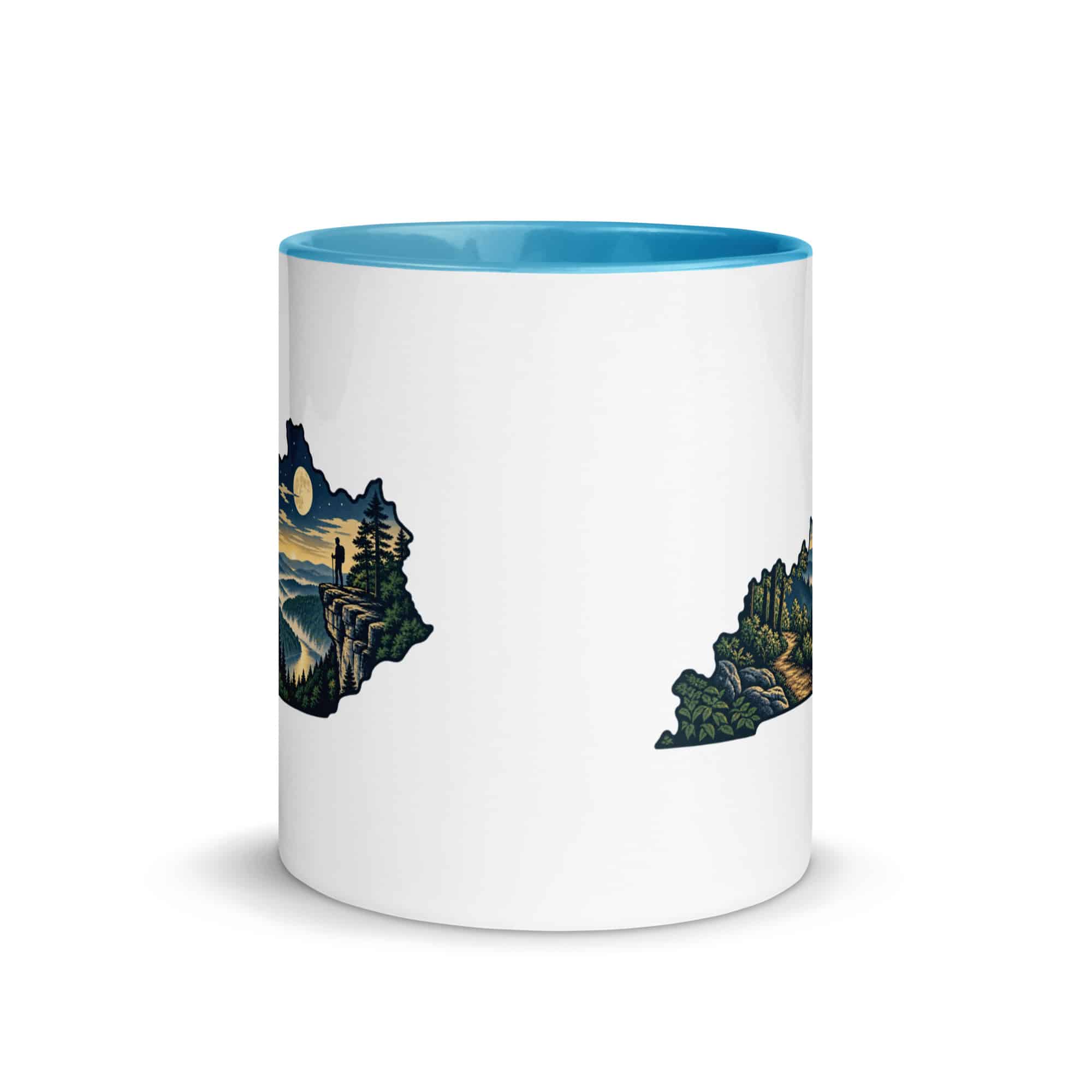 Kentucky Color Inside Coffee Mug: Forest trail and hiking silhouette, Illustrated Kentucky Silhouette