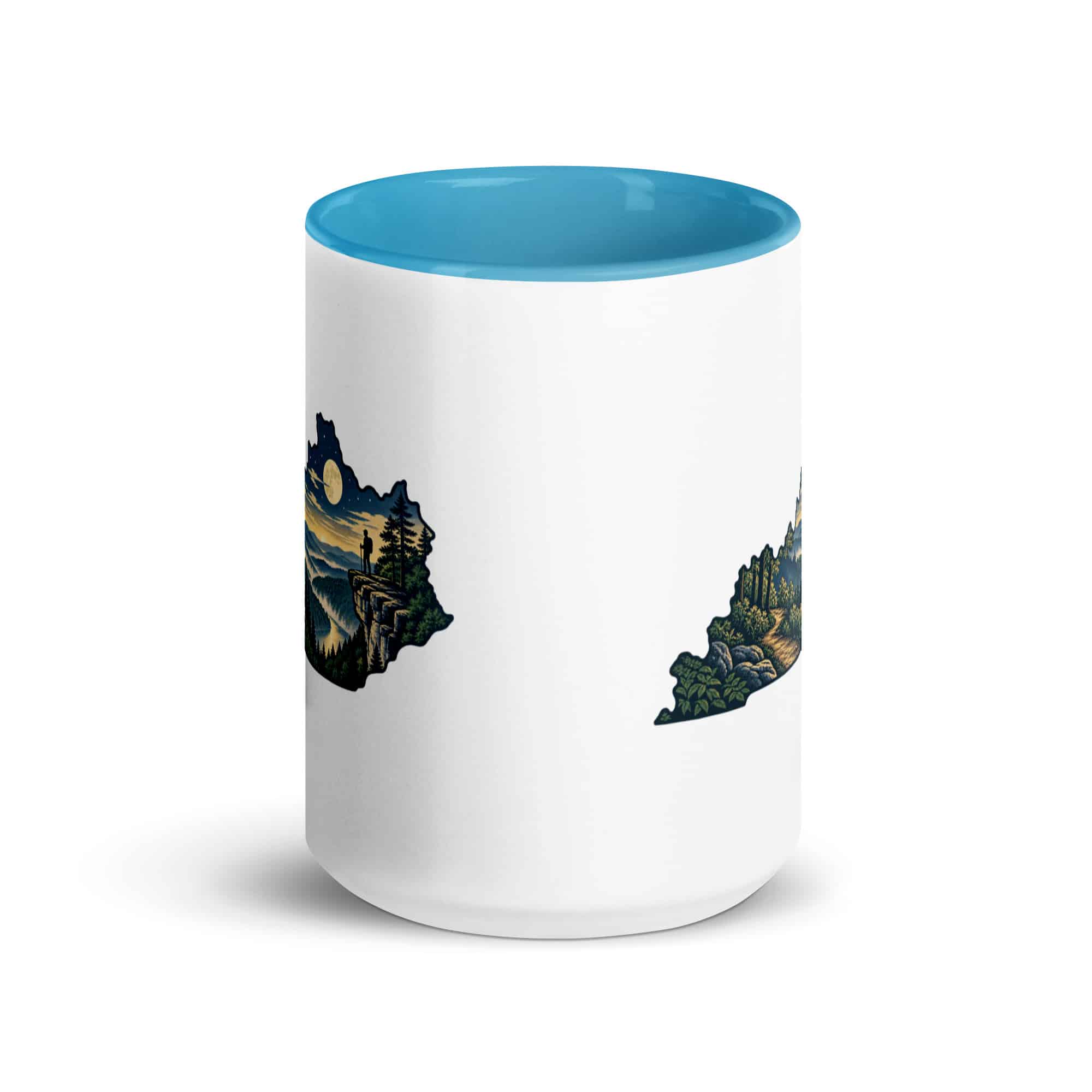 Kentucky Color Inside Coffee Mug: Forest trail and hiking silhouette, Illustrated Kentucky Silhouette