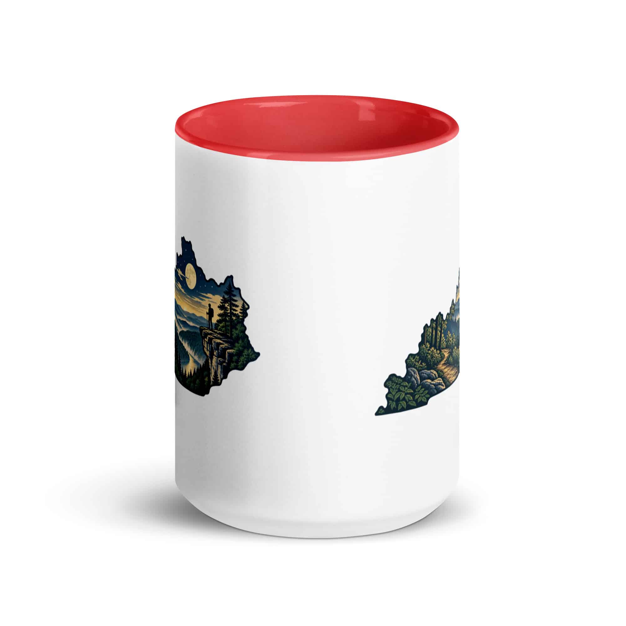 Kentucky Color Inside Coffee Mug: Forest trail and hiking silhouette, Illustrated Kentucky Silhouette