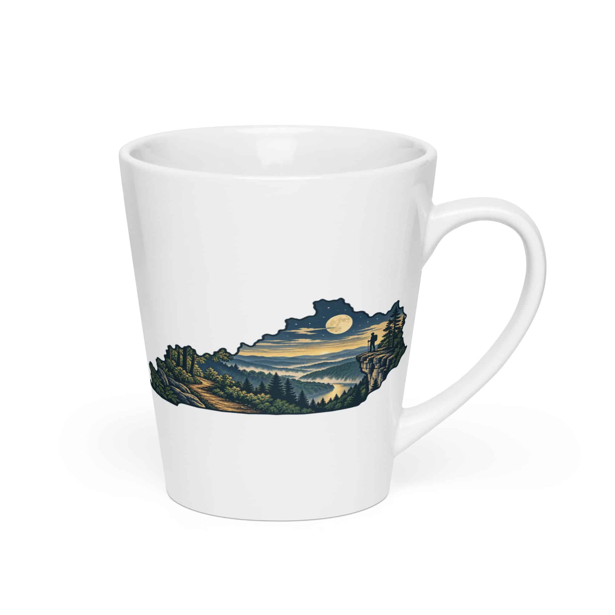 Kentucky Latte Mug: Forest trail and hiking silhouette, Illustrated Kentucky Silhouette