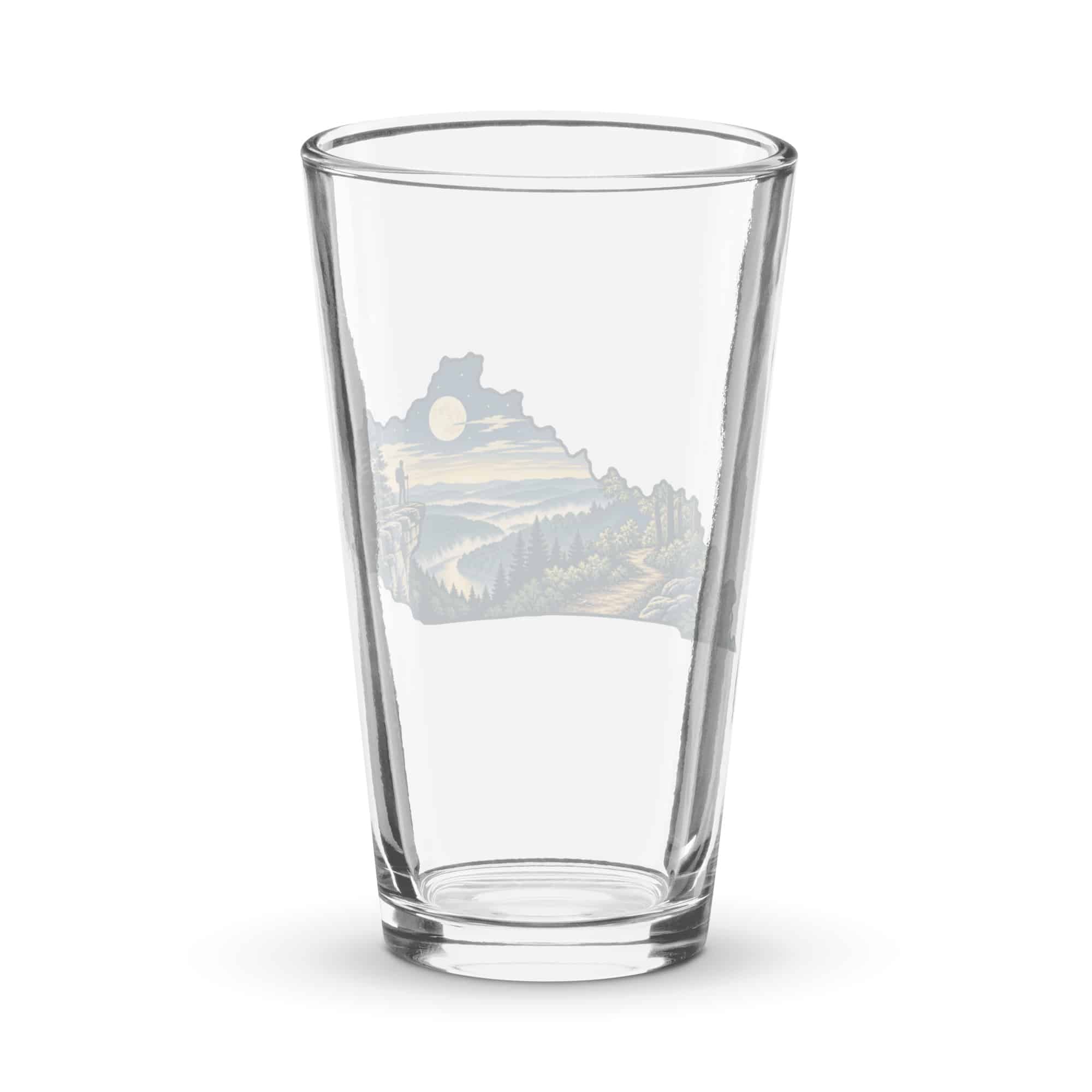 Kentucky Pint Glass: Forest trail and hiking silhouette, Illustrated Kentucky Silhouette