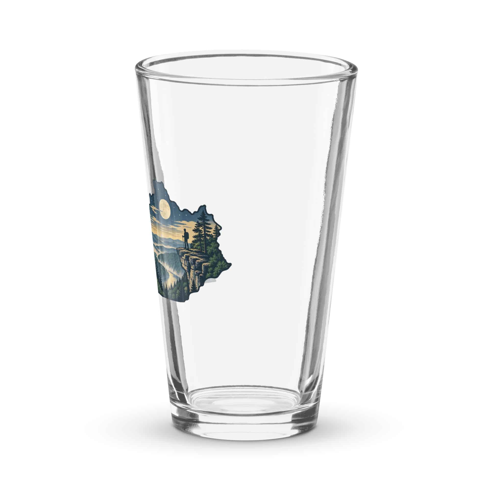 Kentucky Pint Glass: Forest trail and hiking silhouette, Illustrated Kentucky Silhouette