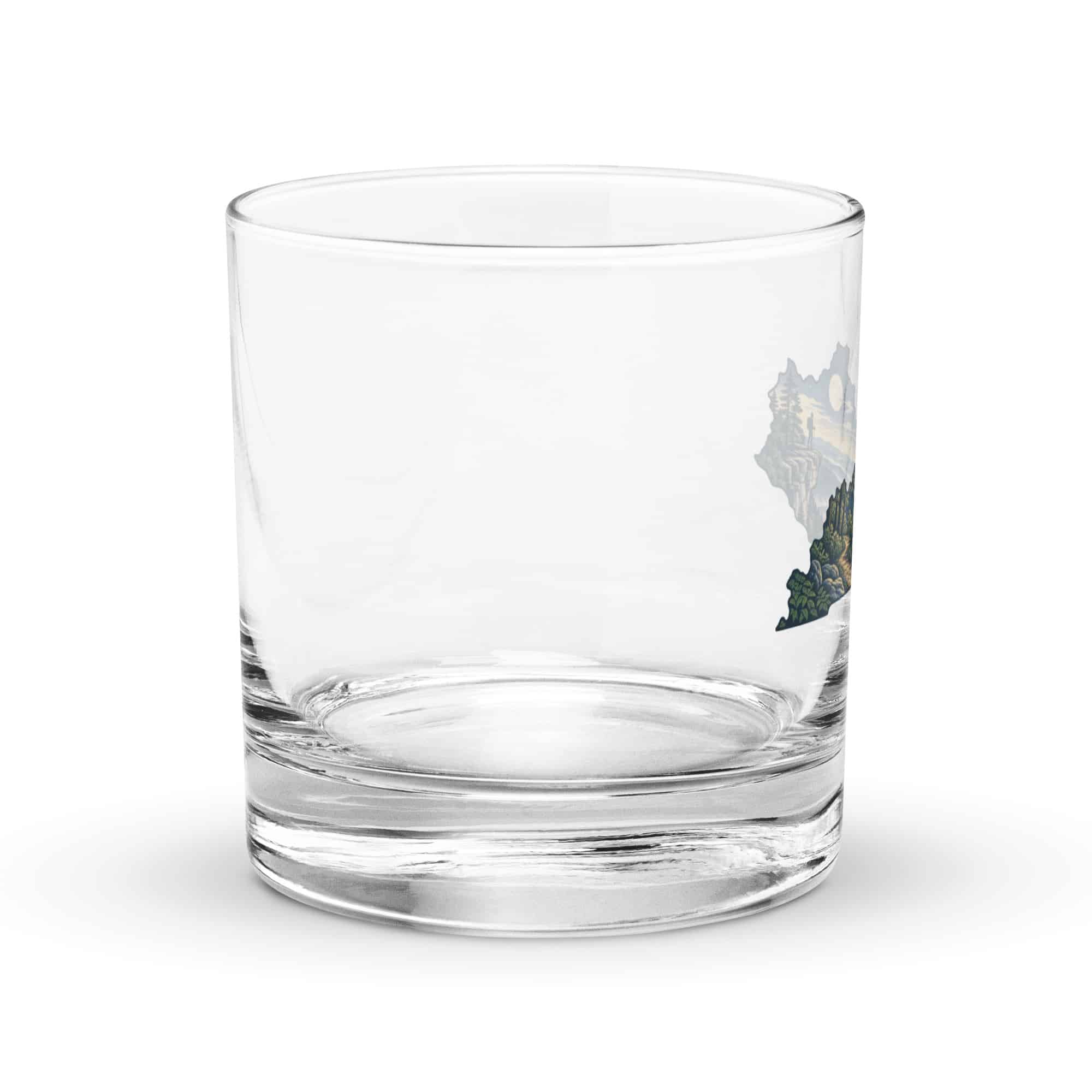 Kentucky Rocks Glass: Forest trail and hiking silhouette, Illustrated Kentucky Silhouette