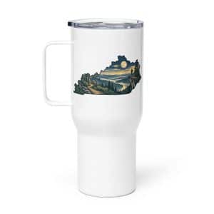 Kentucky Travel Mug: Forest trail and hiking silhouette, Illustrated Kentucky Silhouette - 25 oz - Main