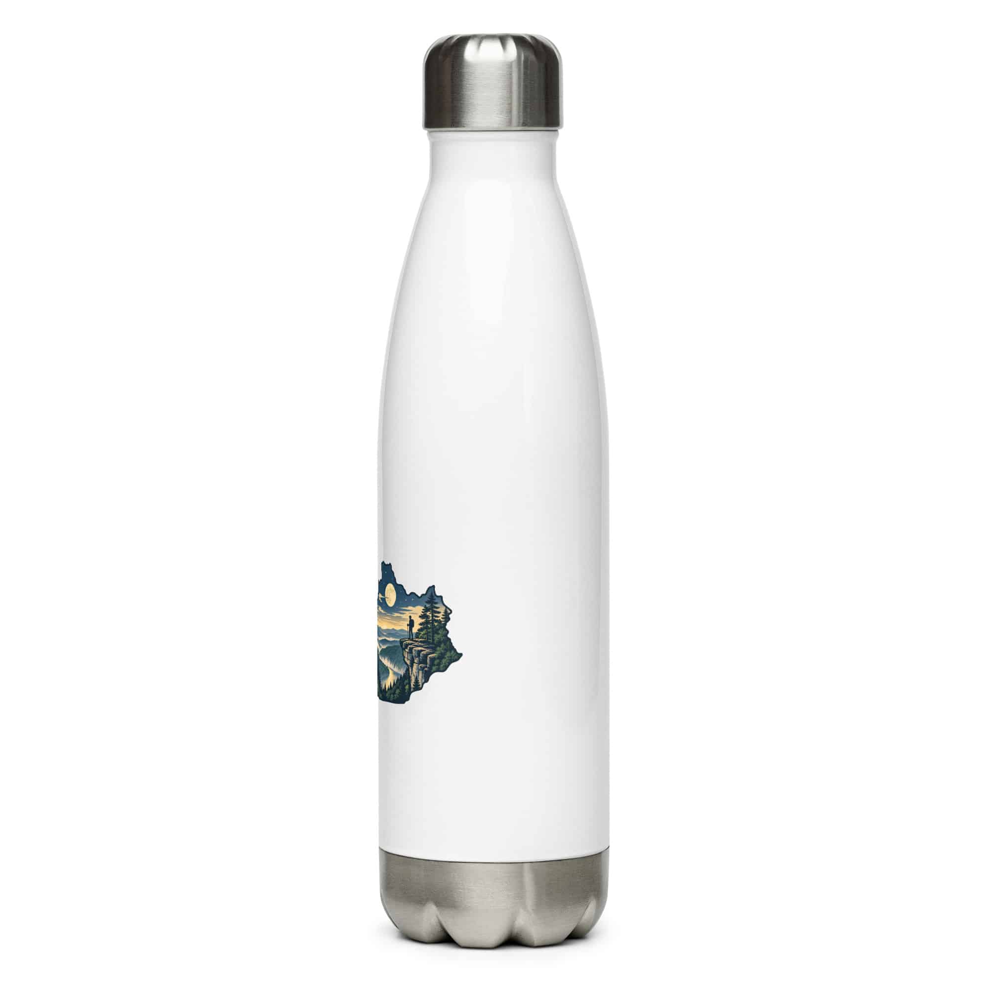 Kentucky Stainless Steel Water Bottle: Forest trail and hiking silhouette, Illustrated Kentucky Silhouette