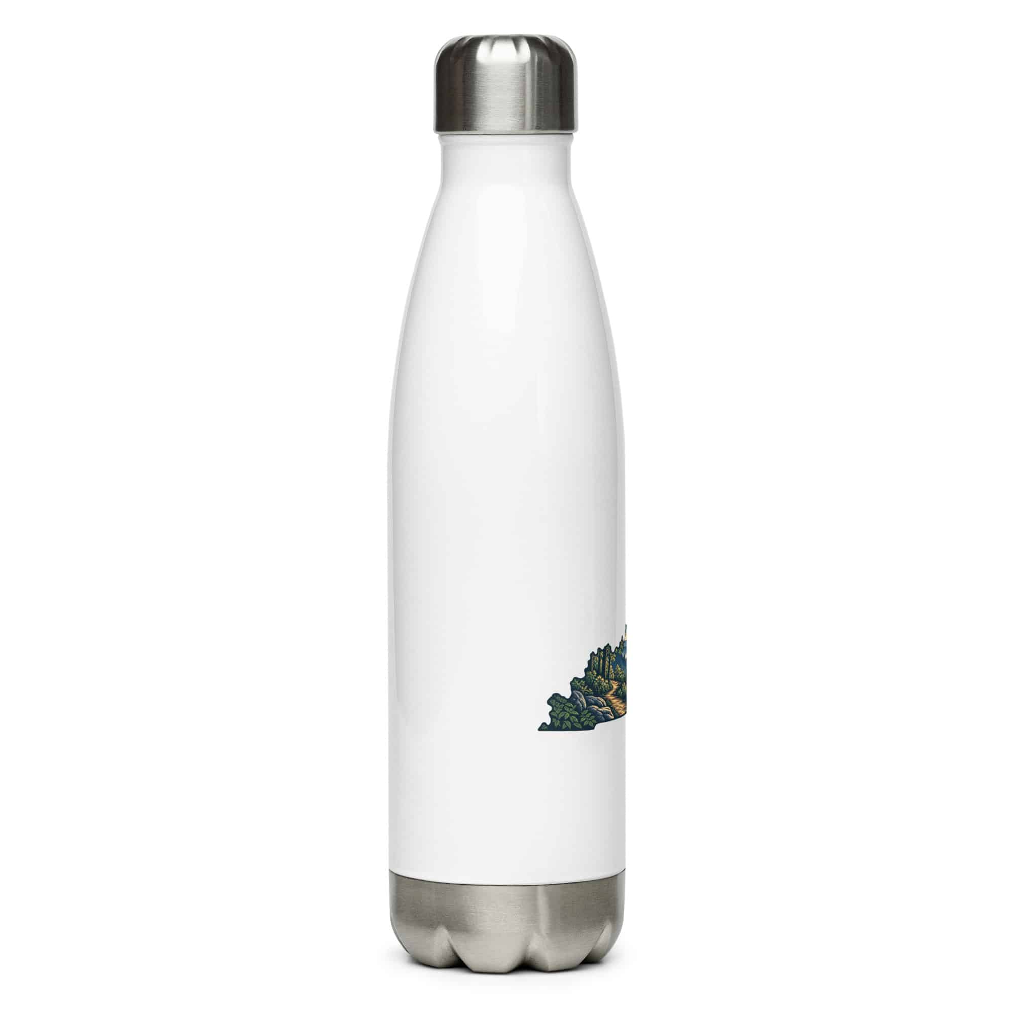 Kentucky Stainless Steel Water Bottle: Forest trail and hiking silhouette, Illustrated Kentucky Silhouette