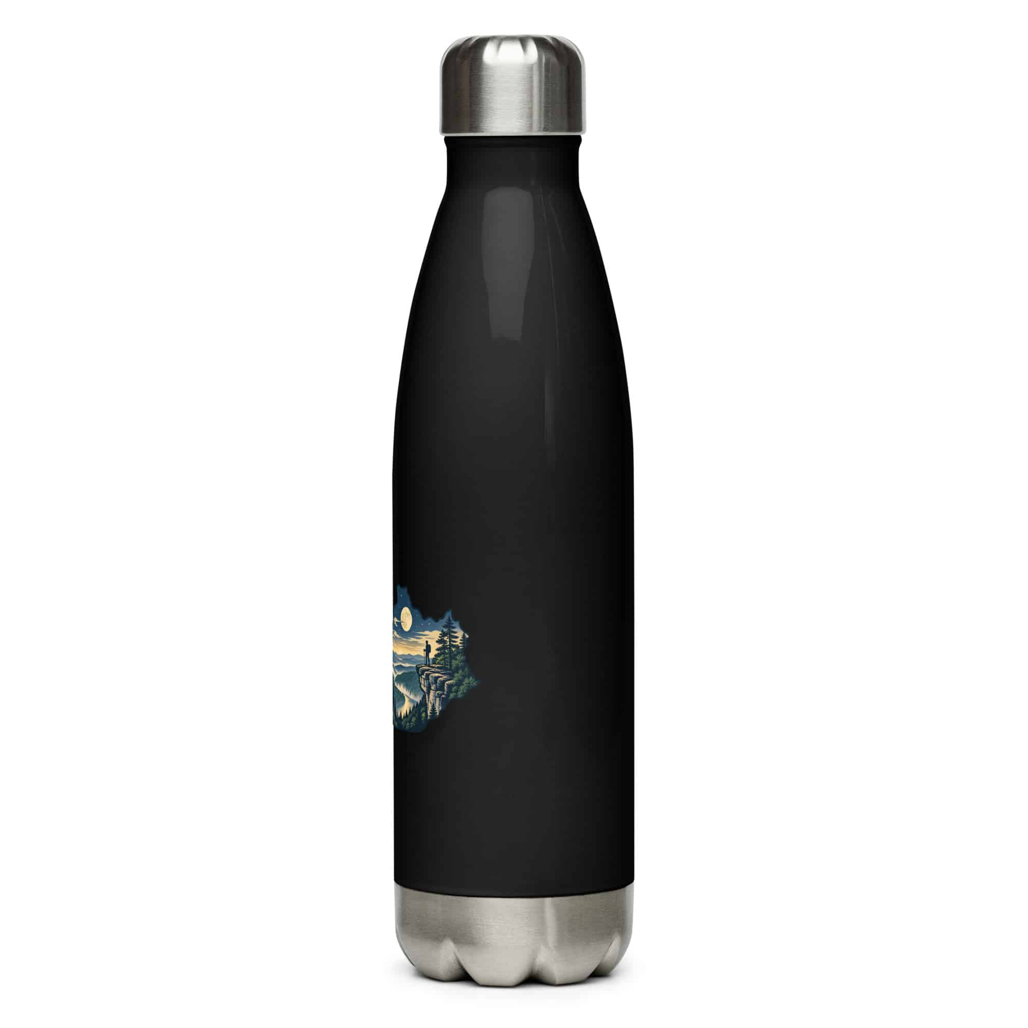 Kentucky Stainless Steel Water Bottle: Forest trail and hiking silhouette, Illustrated Kentucky Silhouette