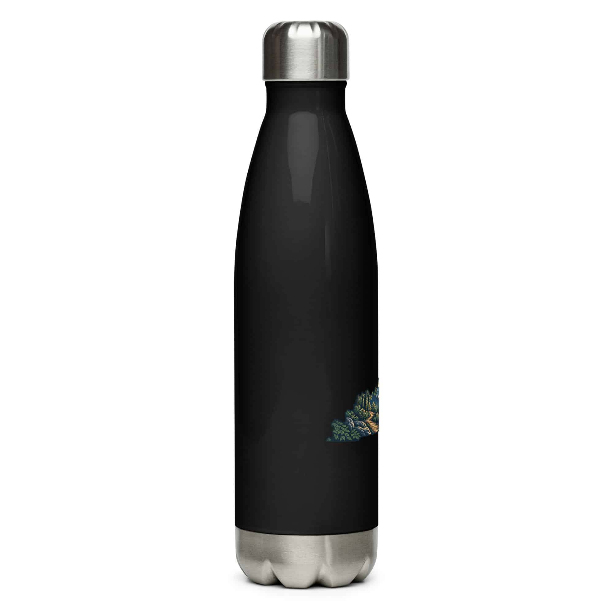 Kentucky Stainless Steel Water Bottle: Forest trail and hiking silhouette, Illustrated Kentucky Silhouette