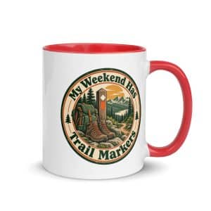 Nature and Adventure Color Inside Coffee Mug: My Weekend Has Trail Markers, Vintage Round Badge - 11 oz - Main
