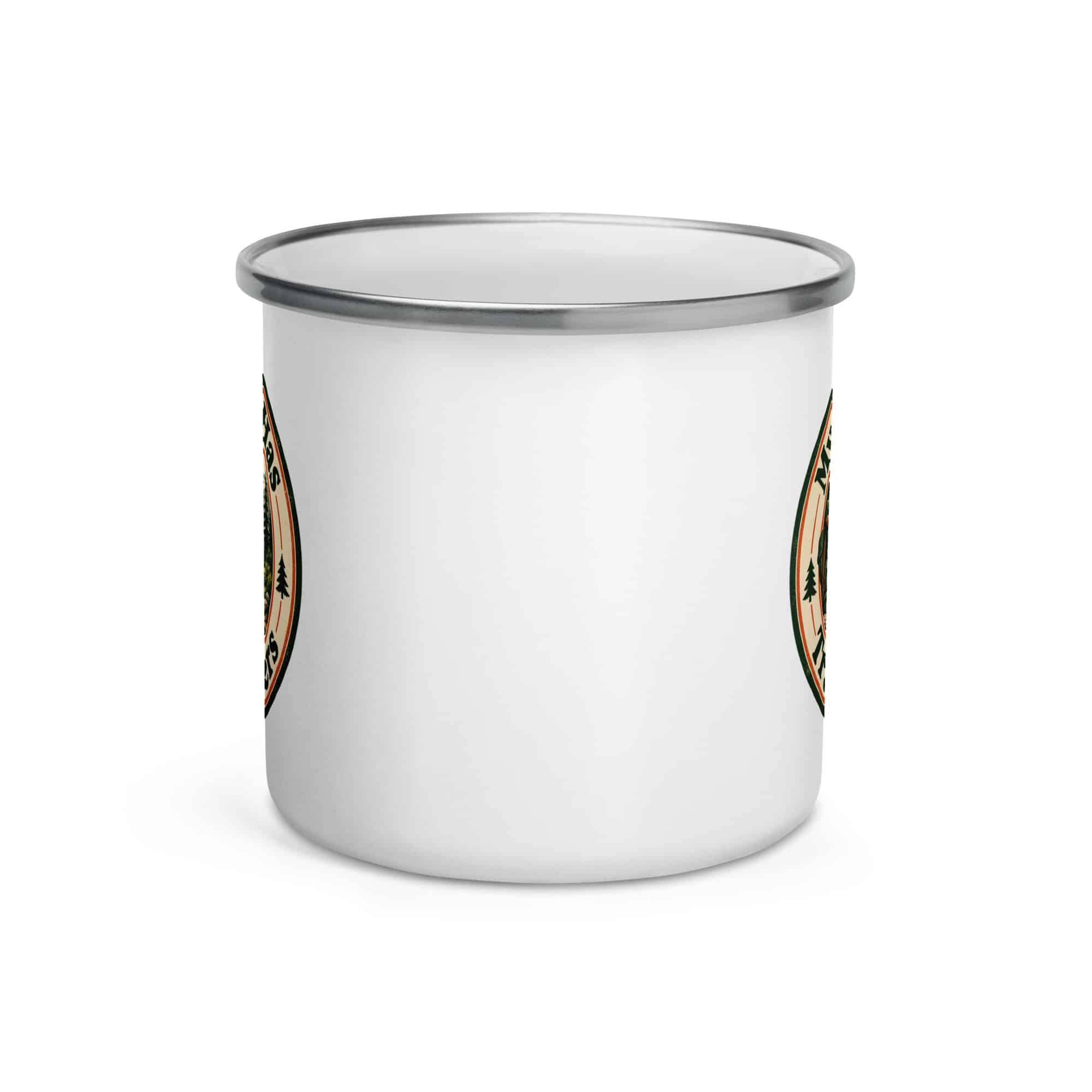 Nature and Adventure Enamel Camp Mug: My Weekend Has Trail Markers, Vintage Round Badge