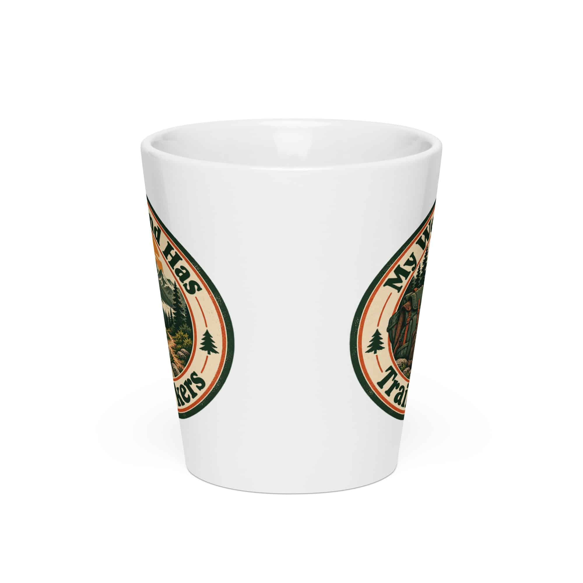 Nature and Adventure Latte Mug: My Weekend Has Trail Markers, Vintage Round Badge