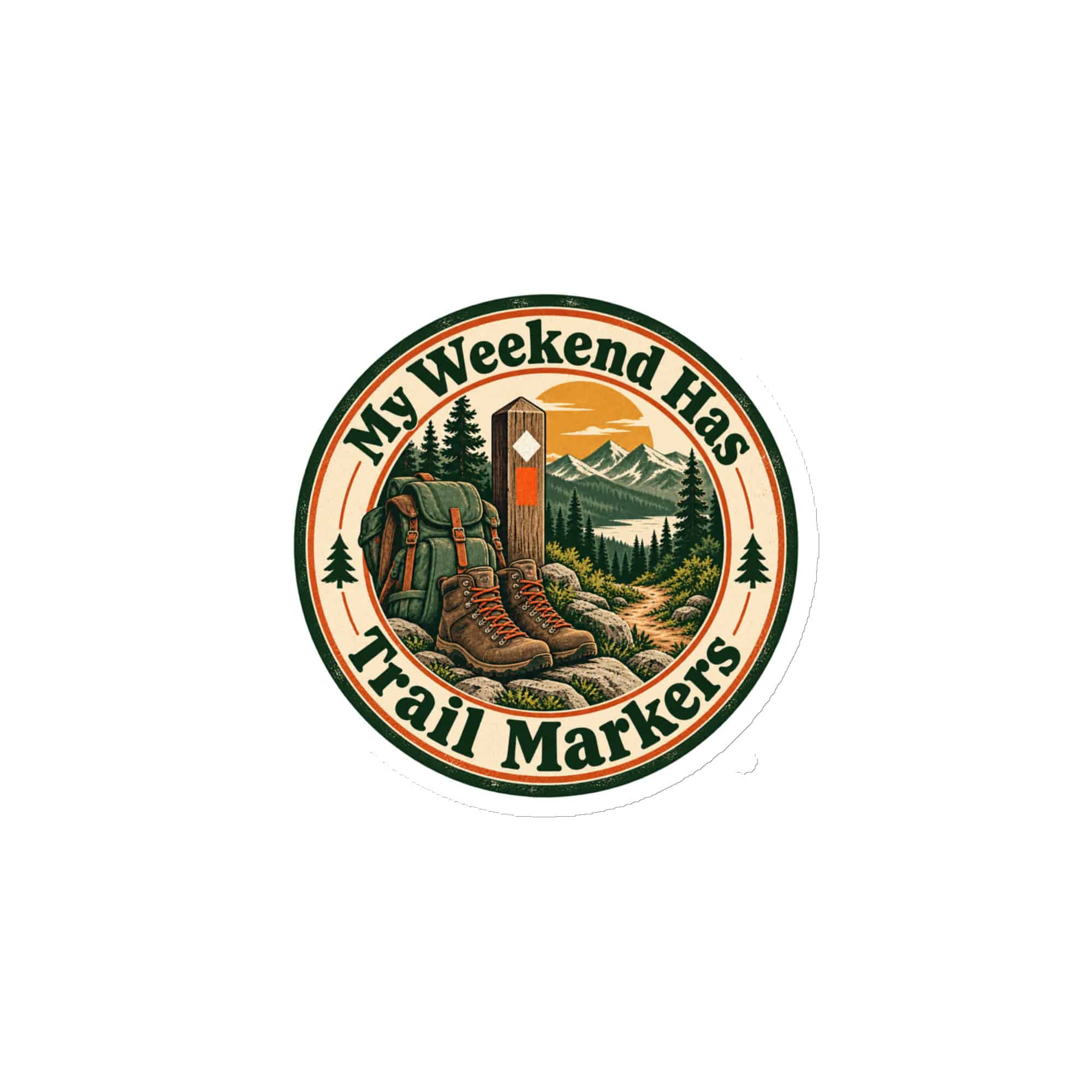 Nature and Adventure Die-Cut Magnet: My Weekend Has Trail Markers, Vintage Round Badge
