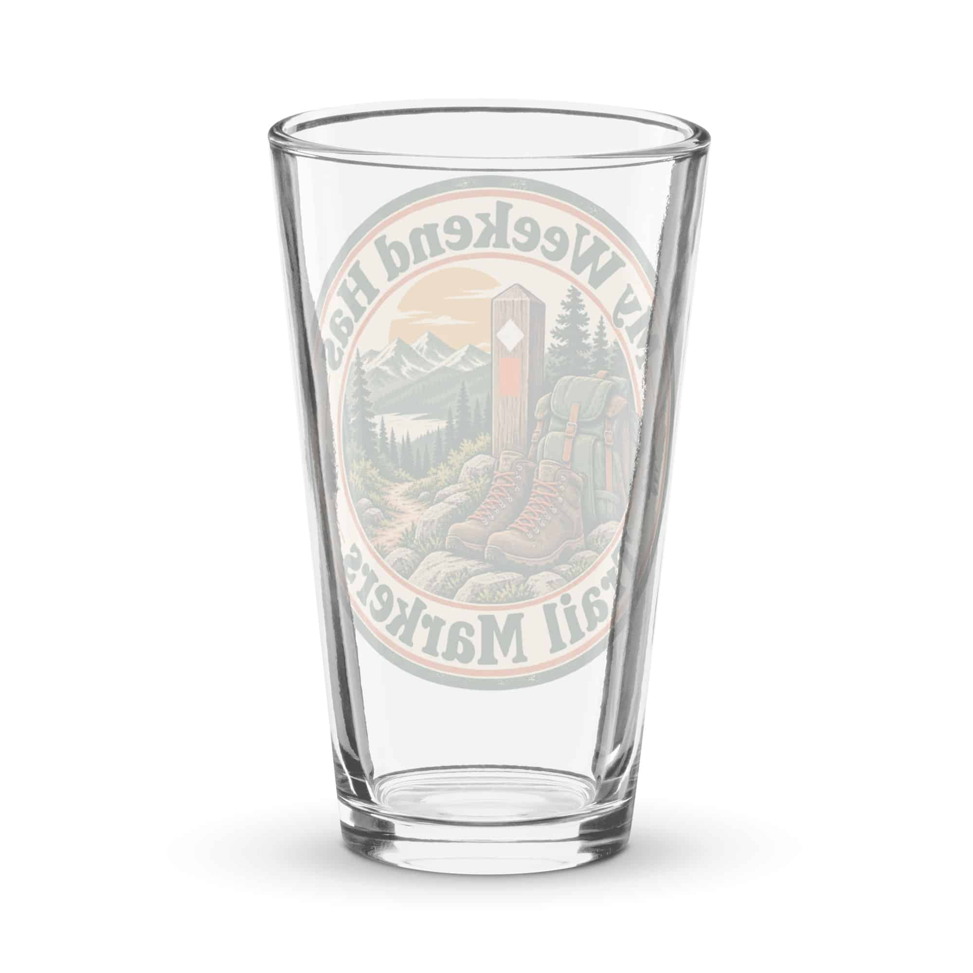Nature and Adventure Pint Glass: My Weekend Has Trail Markers, Vintage Round Badge
