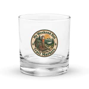 Nature and Adventure Rocks Glass: My Weekend Has Trail Markers, Vintage Round Badge - 10.5 oz - Main