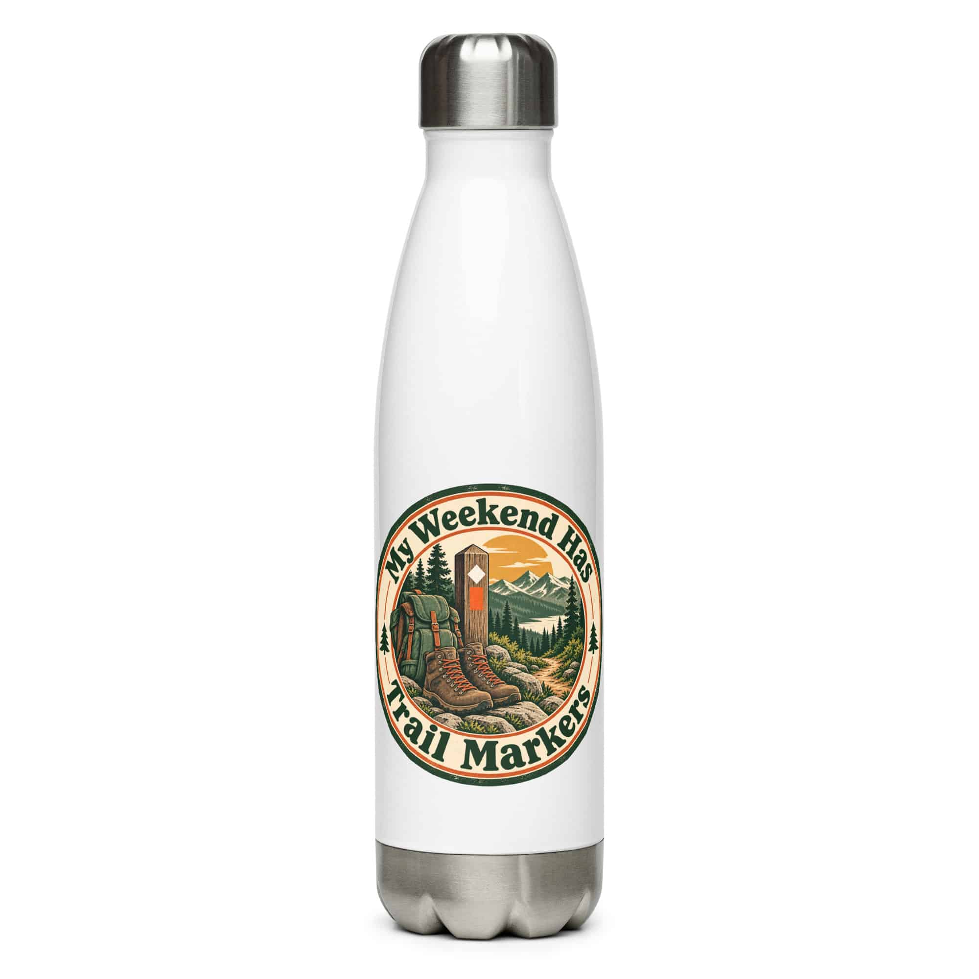 Nature and Adventure Stainless Steel Water Bottle: My Weekend Has Trail Markers, Vintage Round Badge