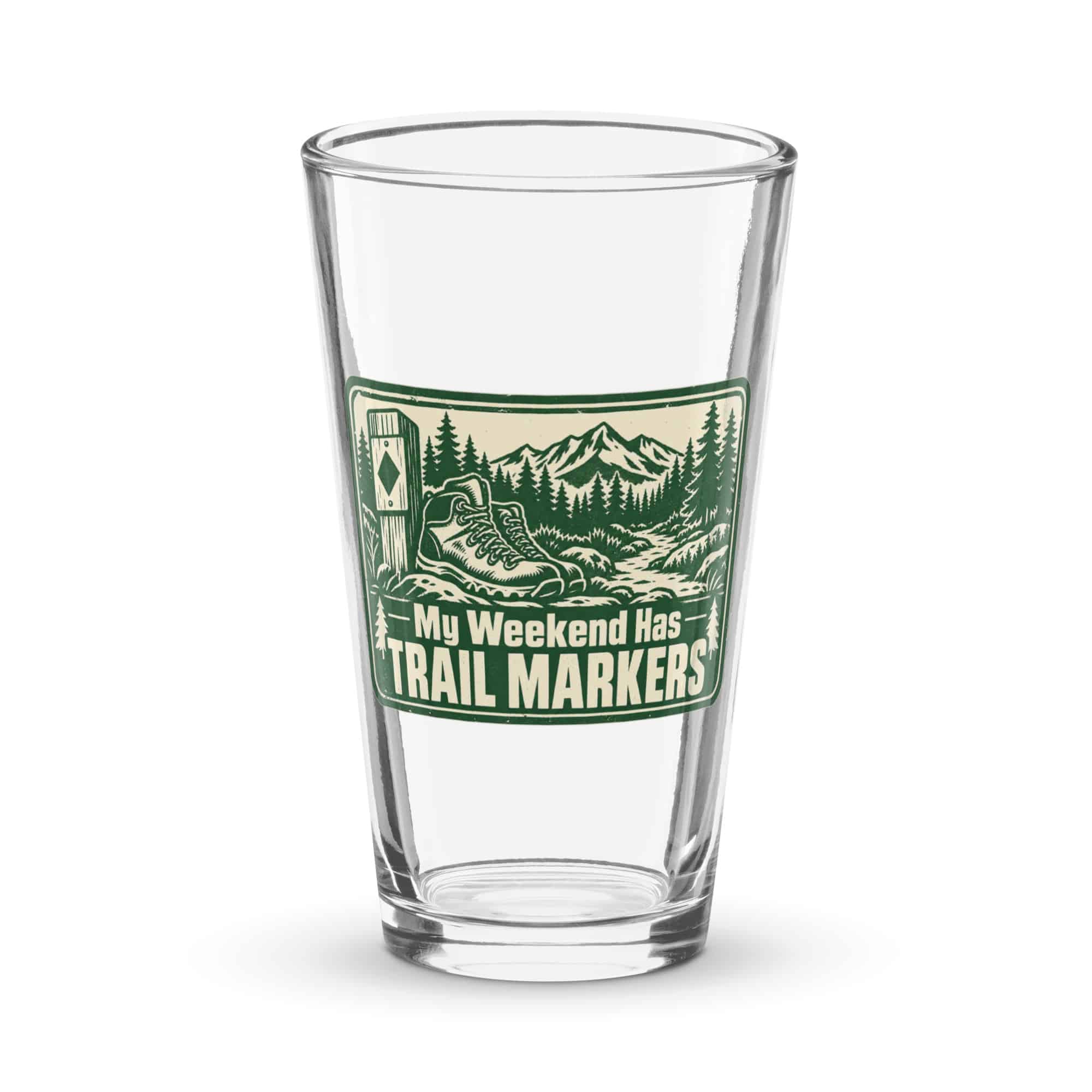 Nature and Adventure Pint Glass: My Weekend Has Trail Markers, Forest Ink Stamp