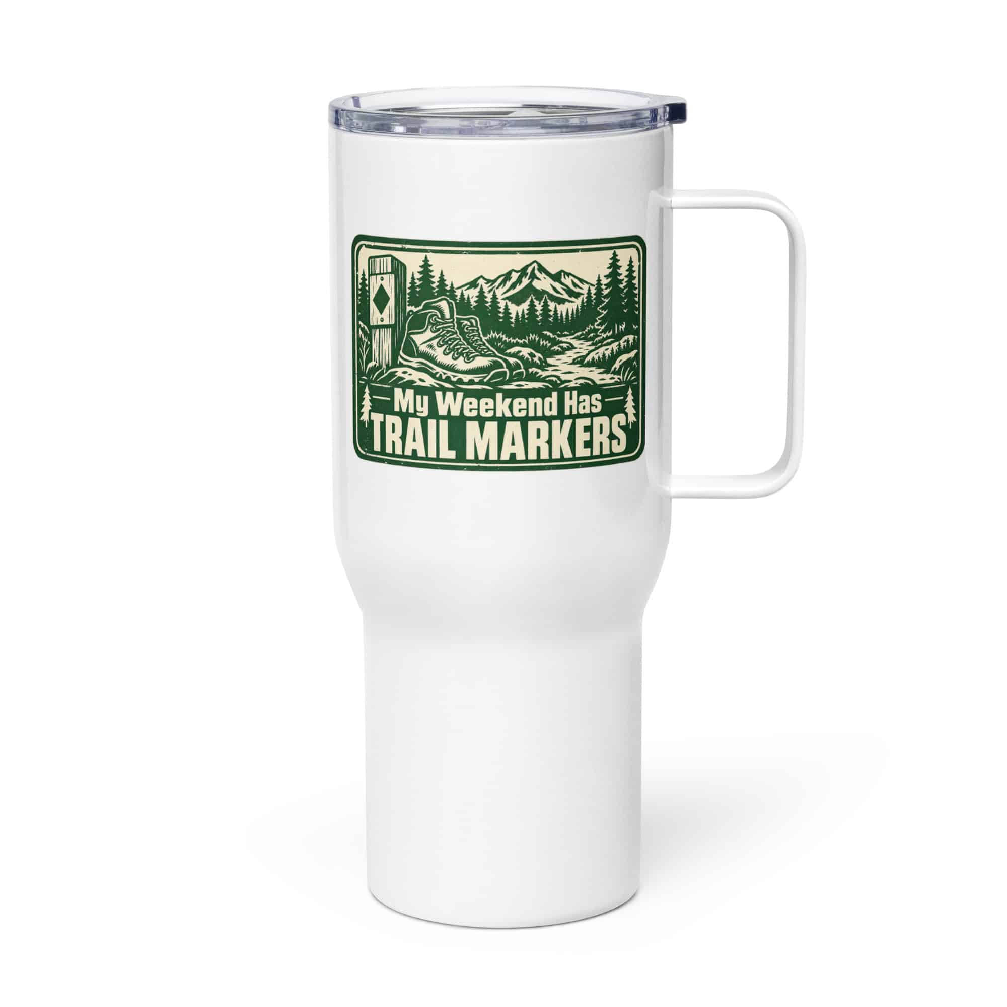 Nature and Adventure Travel Mug: My Weekend Has Trail Markers, Forest Ink Stamp