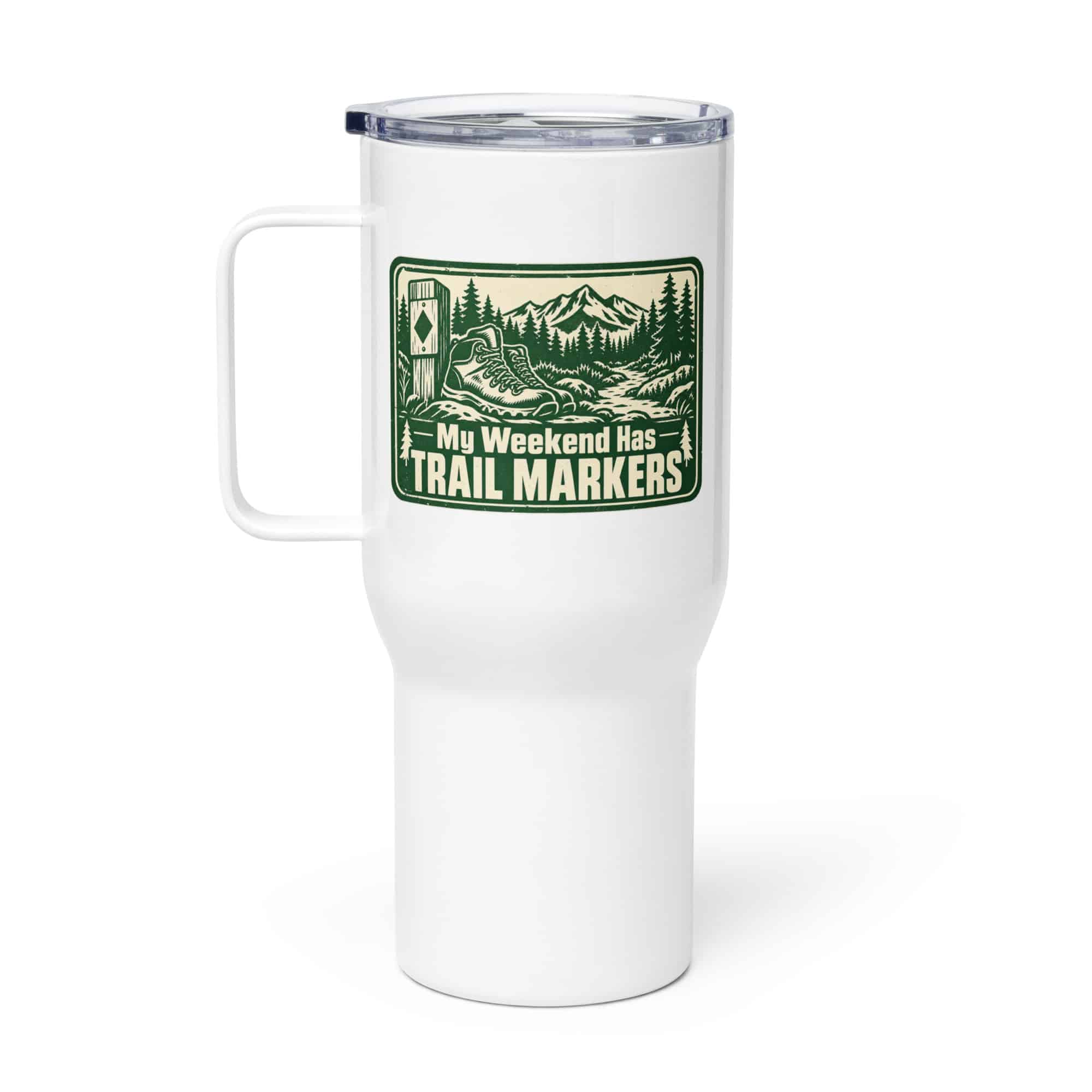Nature and Adventure Travel Mug: My Weekend Has Trail Markers, Forest Ink Stamp
