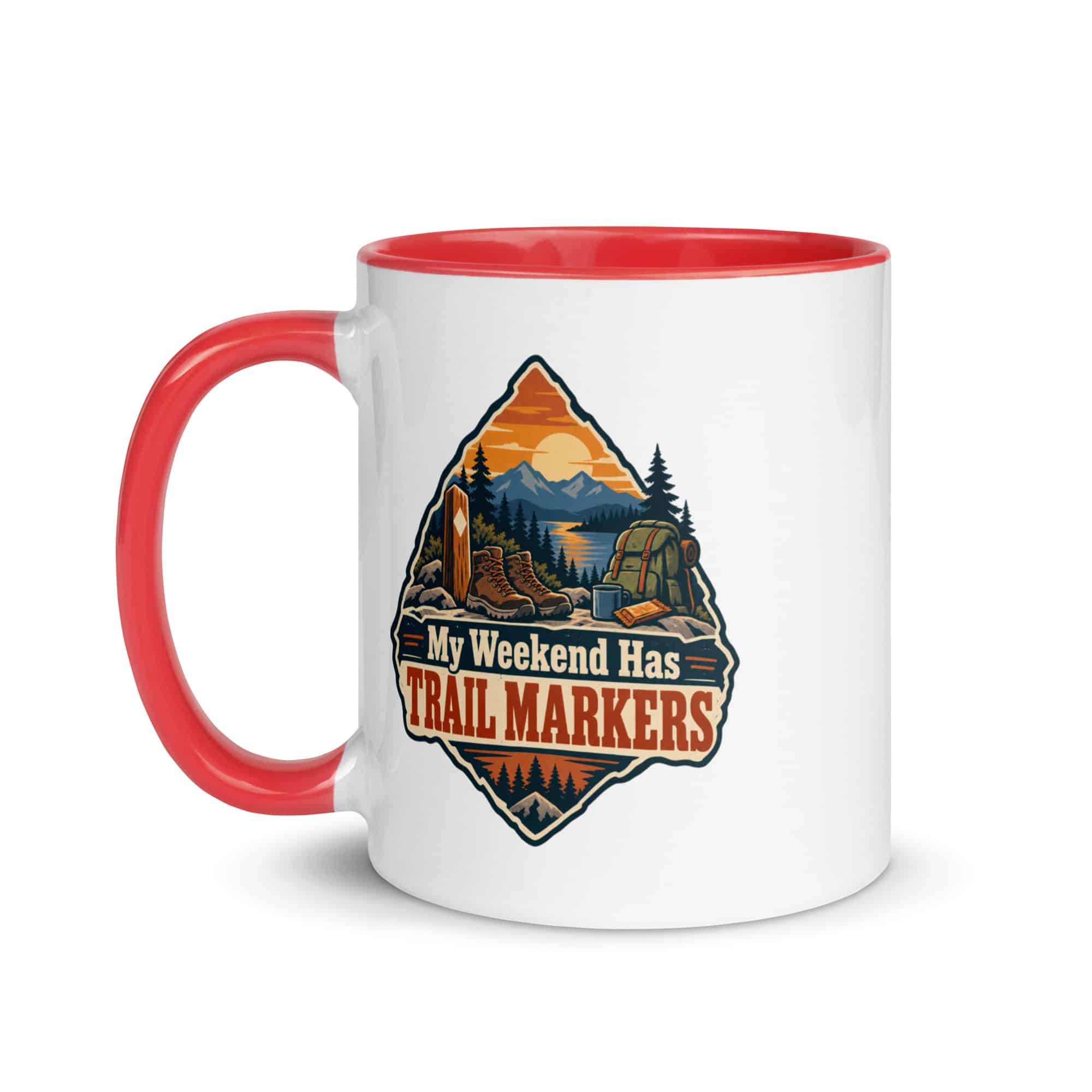 Nature and Adventure Color Inside Coffee Mug: My Weekend Has Trail Markers, Scenic Shield Badge