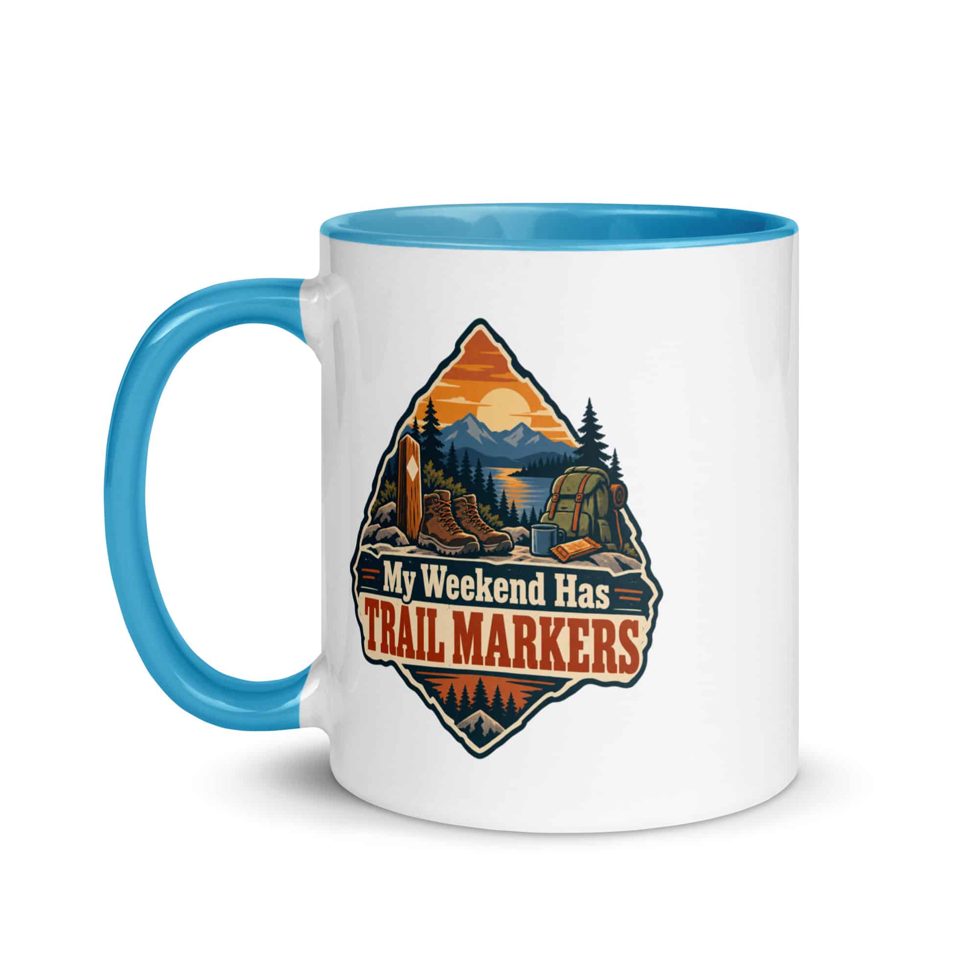 Nature and Adventure Color Inside Coffee Mug: My Weekend Has Trail Markers, Scenic Shield Badge
