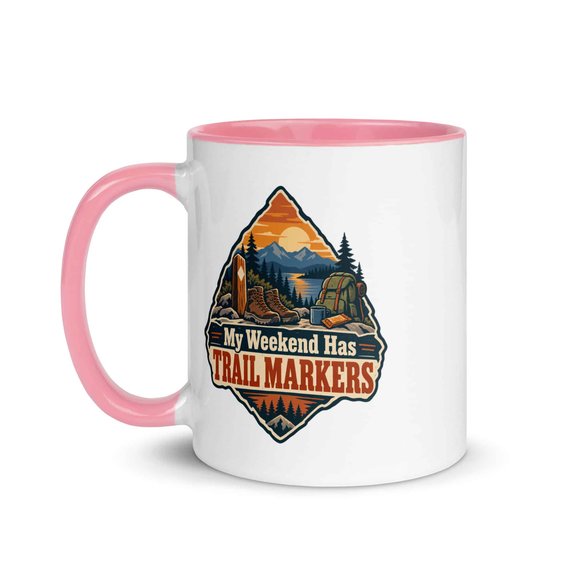 Nature and Adventure Color Inside Coffee Mug: My Weekend Has Trail Markers, Scenic Shield Badge