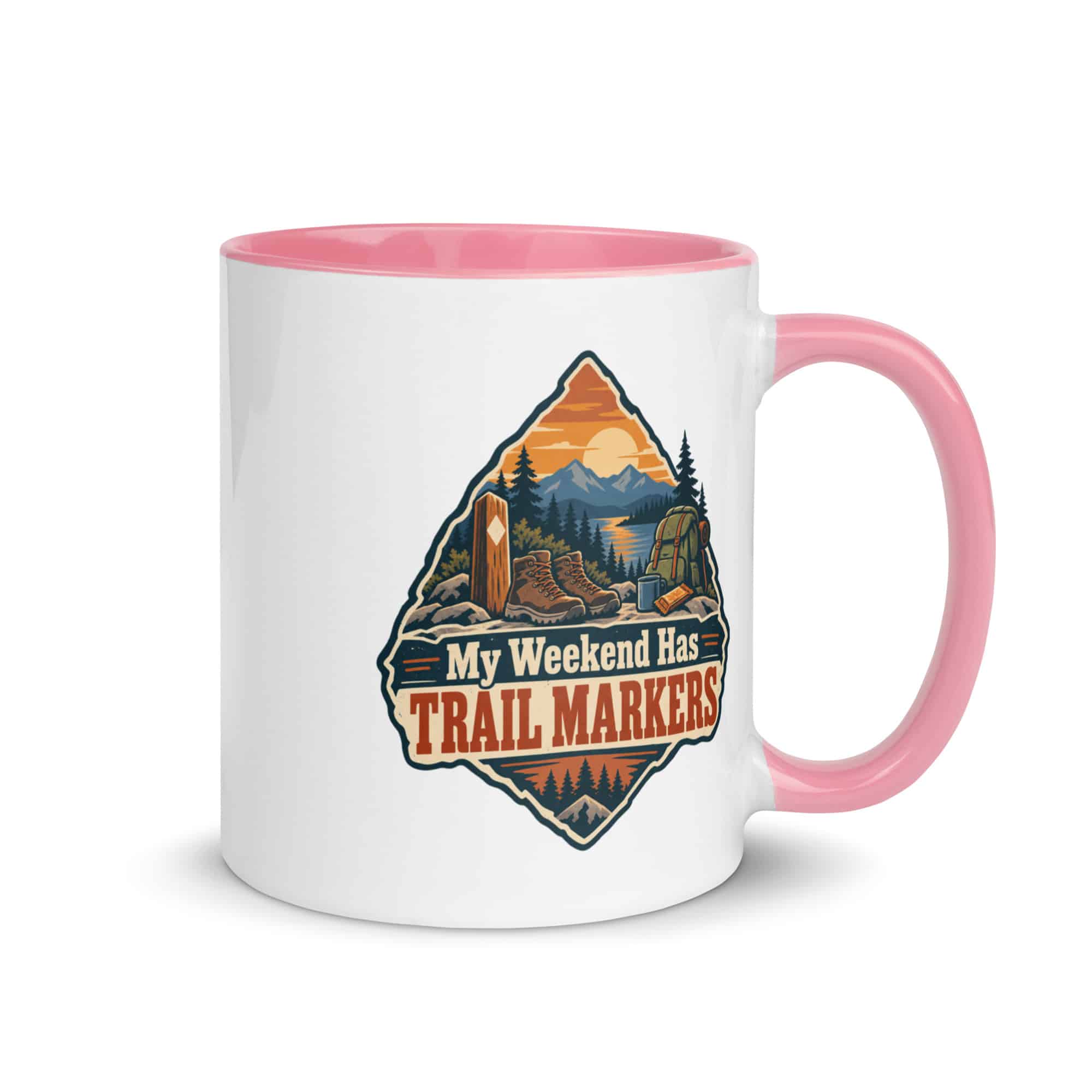 Nature and Adventure Color Inside Coffee Mug: My Weekend Has Trail Markers, Scenic Shield Badge