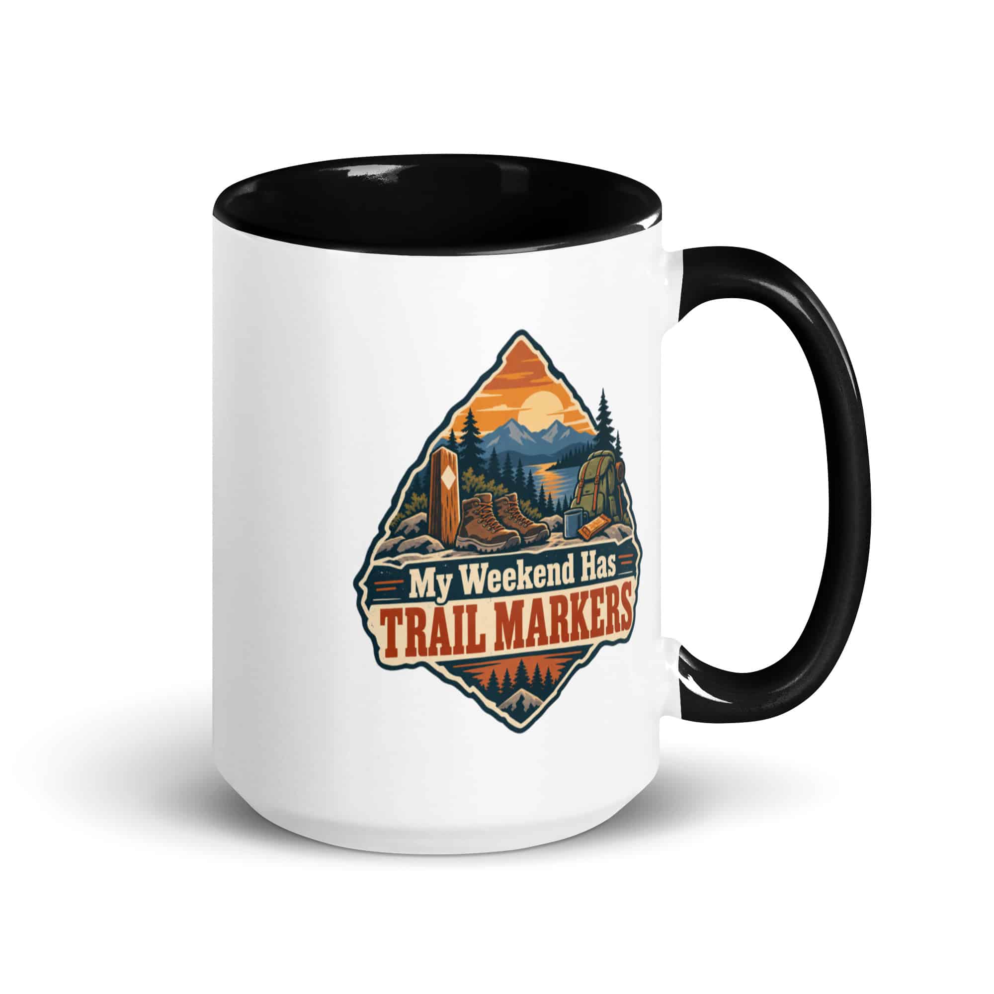 Nature and Adventure Color Inside Coffee Mug: My Weekend Has Trail Markers, Scenic Shield Badge