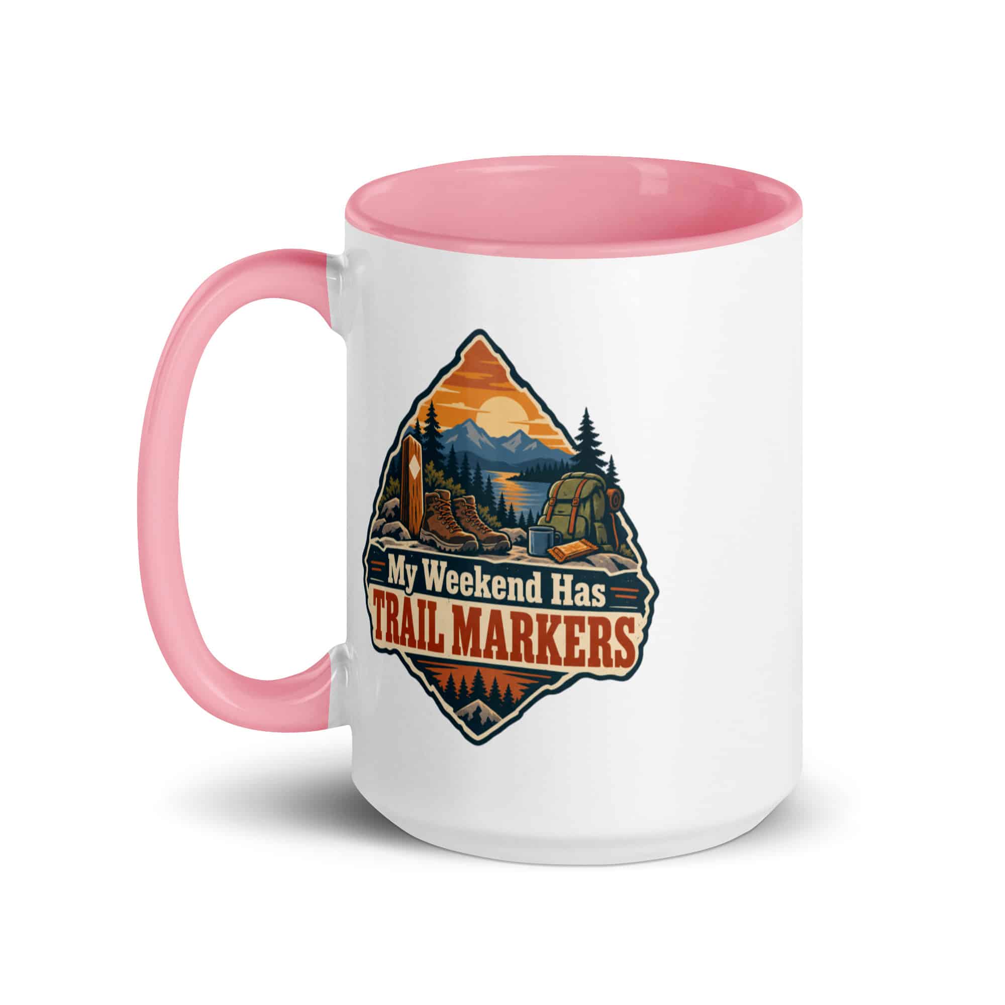 Nature and Adventure Color Inside Coffee Mug: My Weekend Has Trail Markers, Scenic Shield Badge