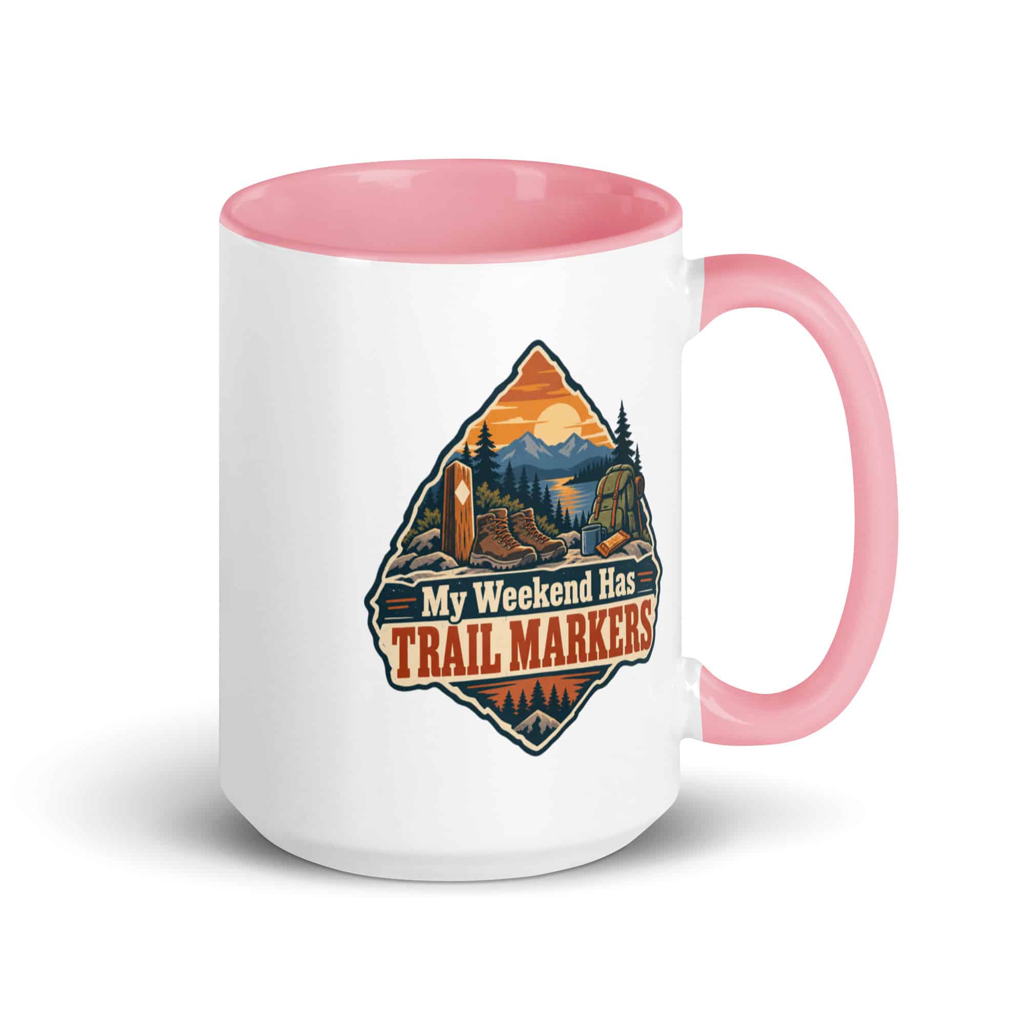 Nature and Adventure Color Inside Coffee Mug: My Weekend Has Trail Markers, Scenic Shield Badge