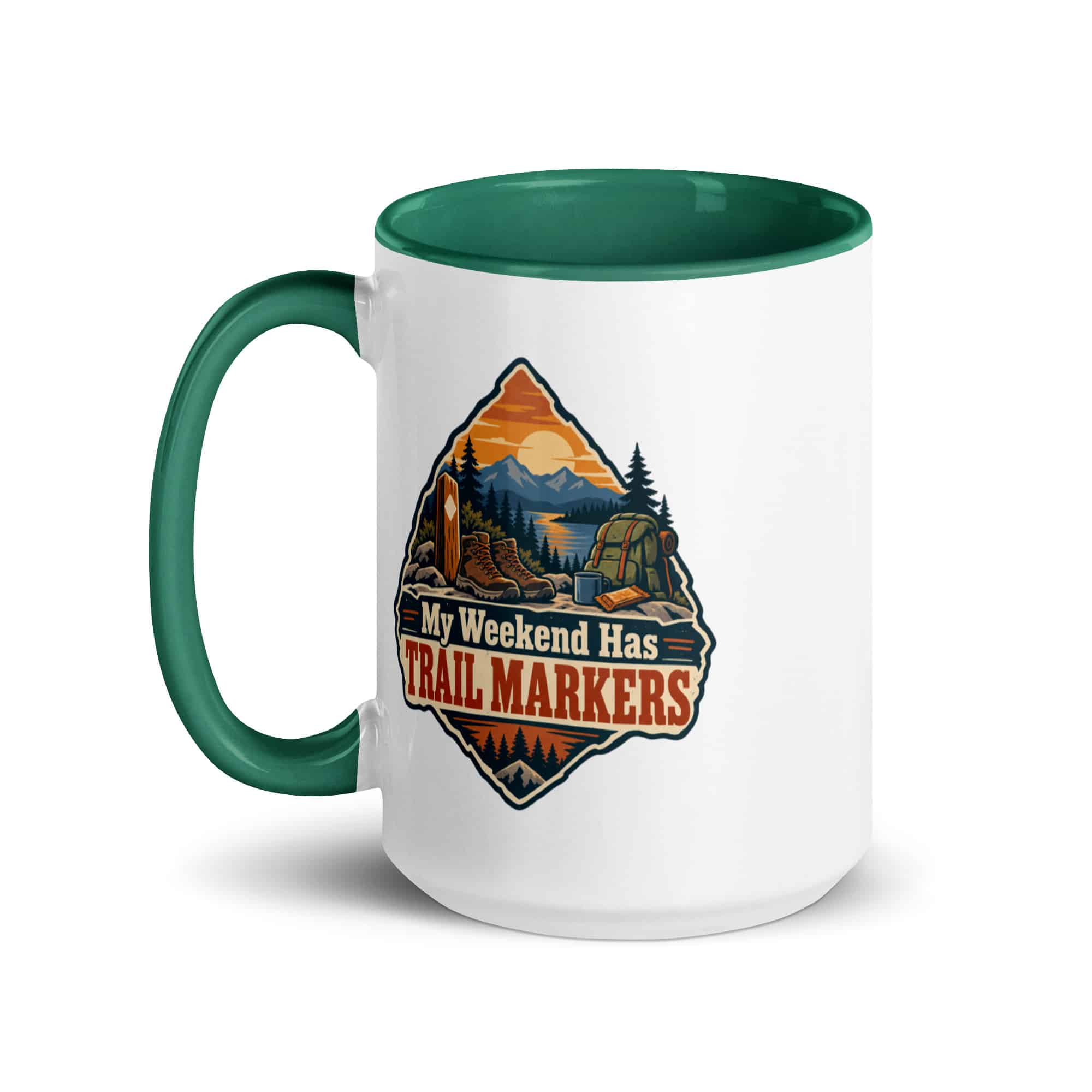 Nature and Adventure Color Inside Coffee Mug: My Weekend Has Trail Markers, Scenic Shield Badge