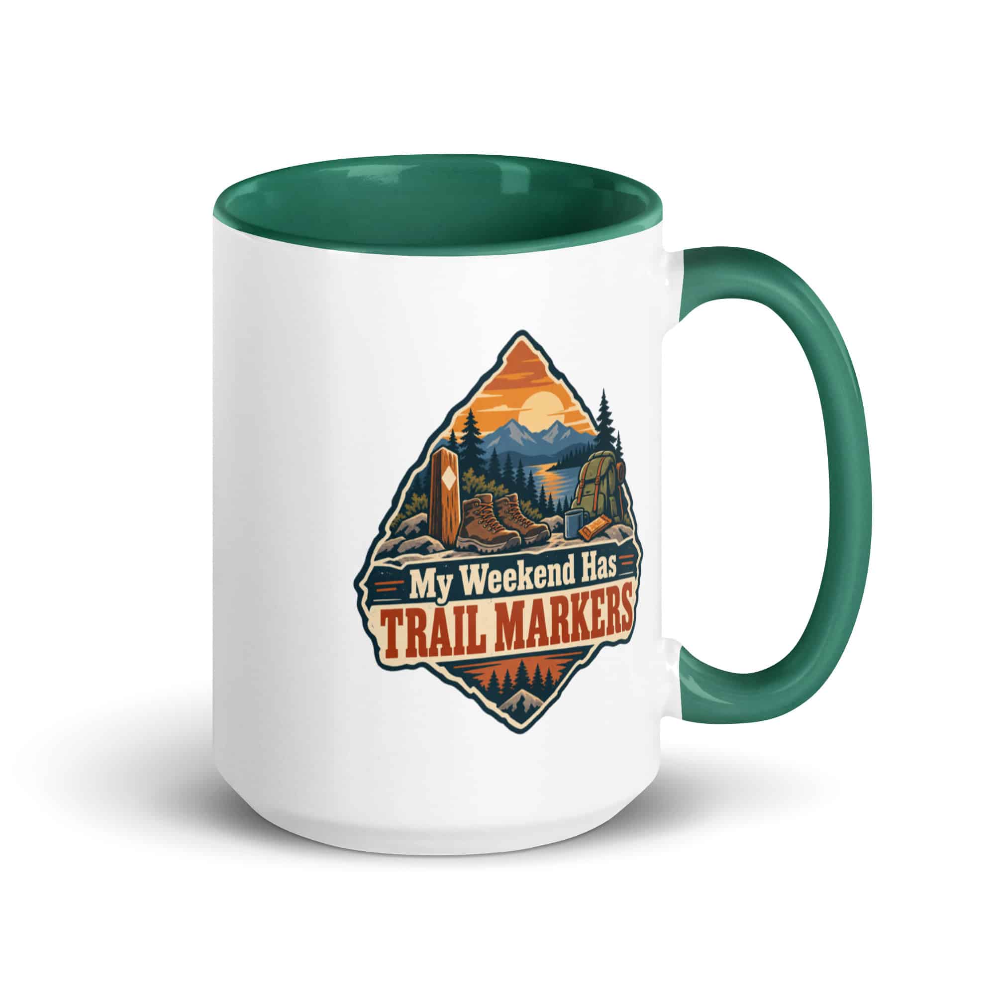 Nature and Adventure Color Inside Coffee Mug: My Weekend Has Trail Markers, Scenic Shield Badge