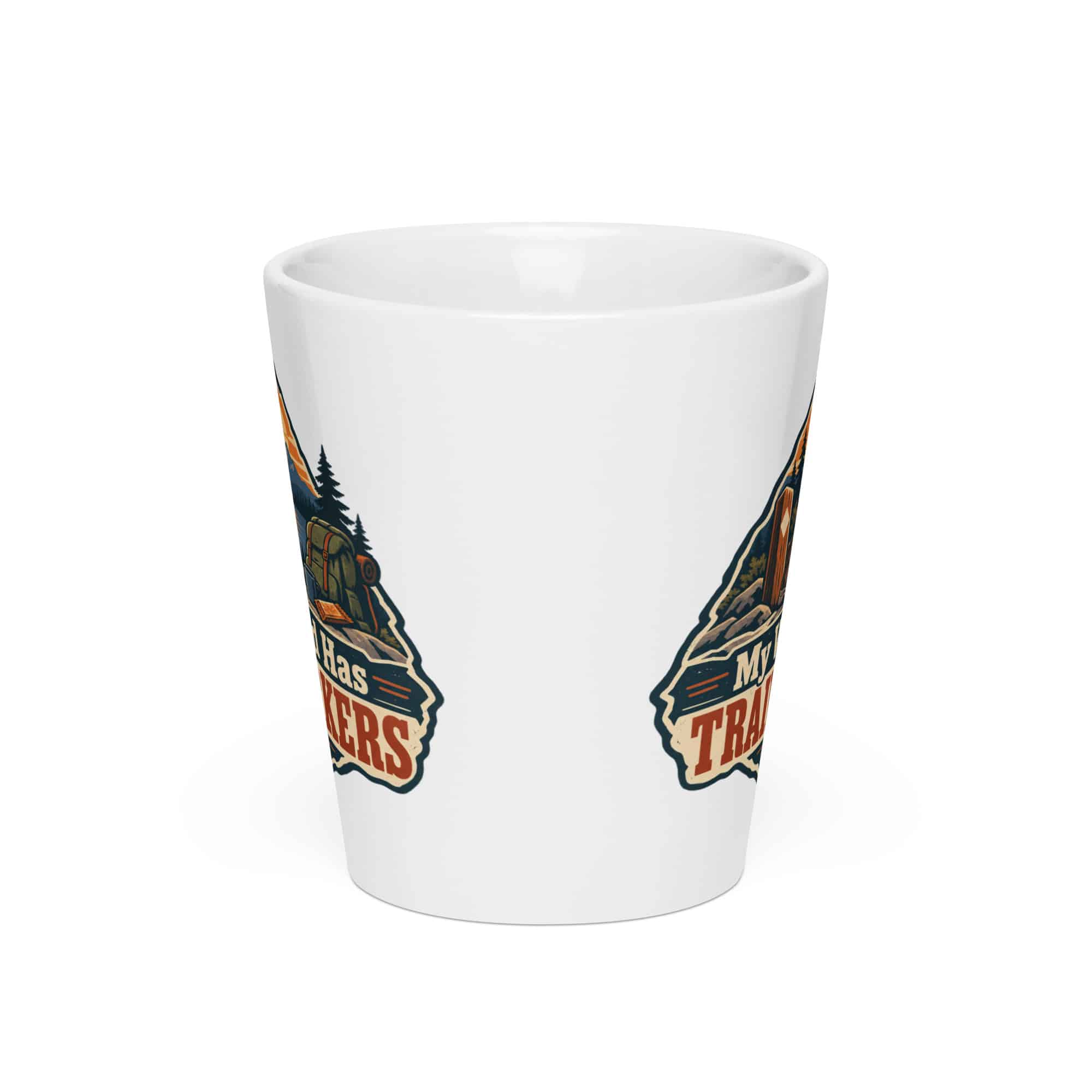 Nature and Adventure Latte Mug: My Weekend Has Trail Markers, Scenic Shield Badge