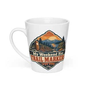 Nature and Adventure Latte Mug: My Weekend Has Trail Markers, Scenic Shield Badge - 12 oz - Main